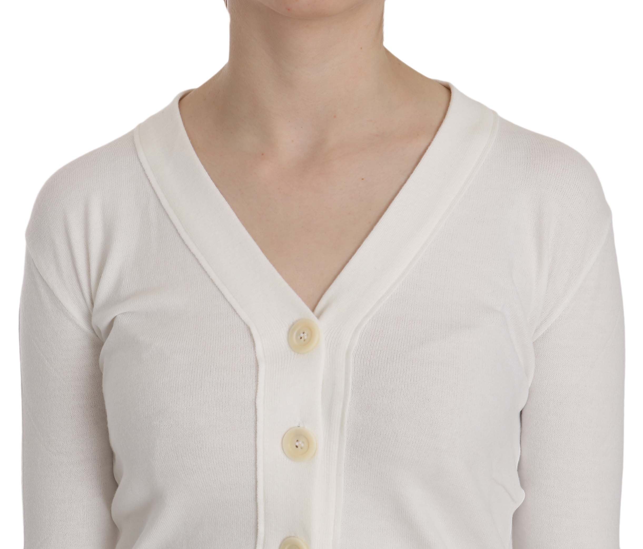 BYBLOS Elegant White V-Neck Cropped Cardigan Blouse - ACCEXO