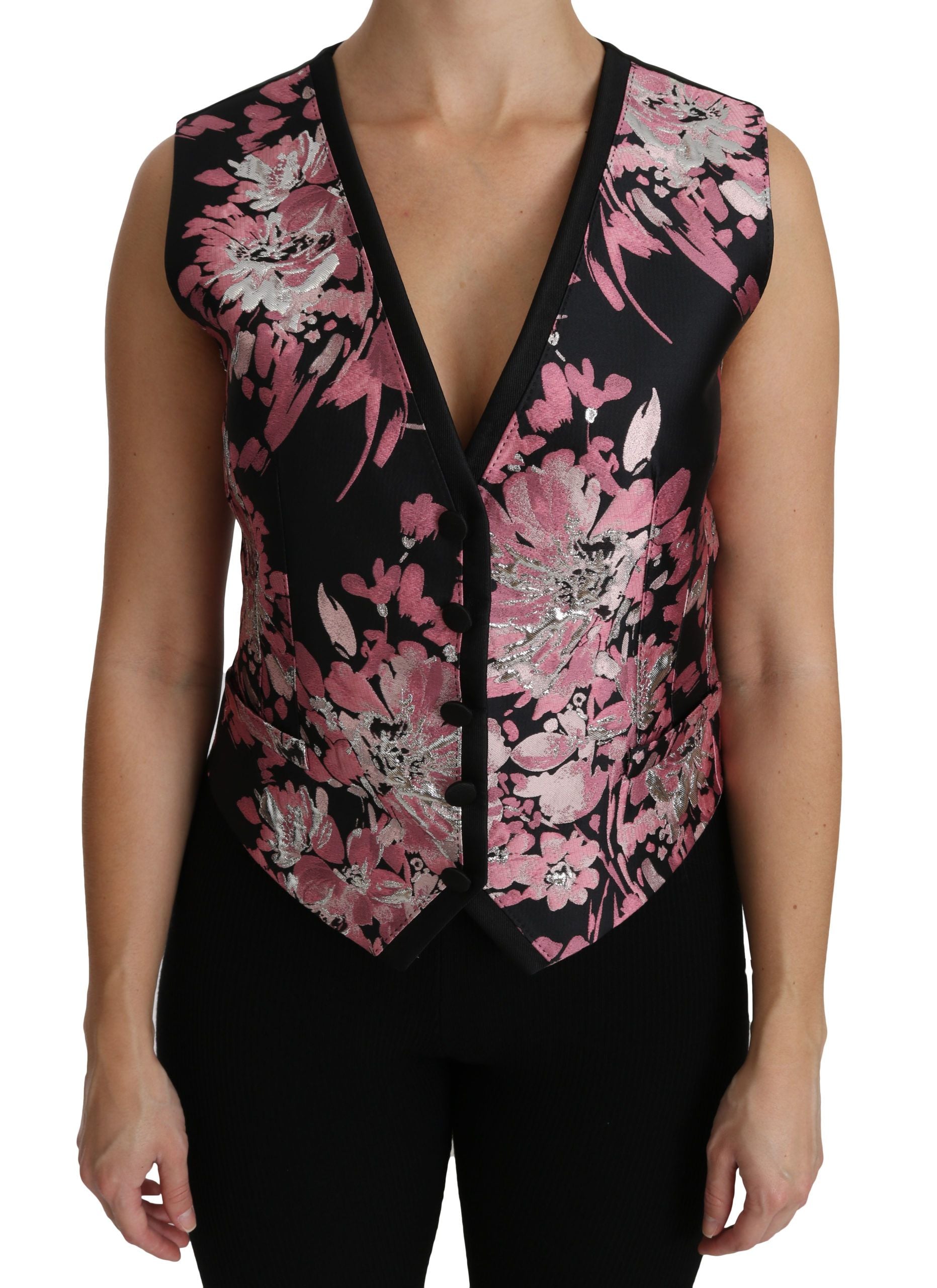 Dolce & Gabbana Elegant Floral Brocade Plunging Vest Top - ACCEXO