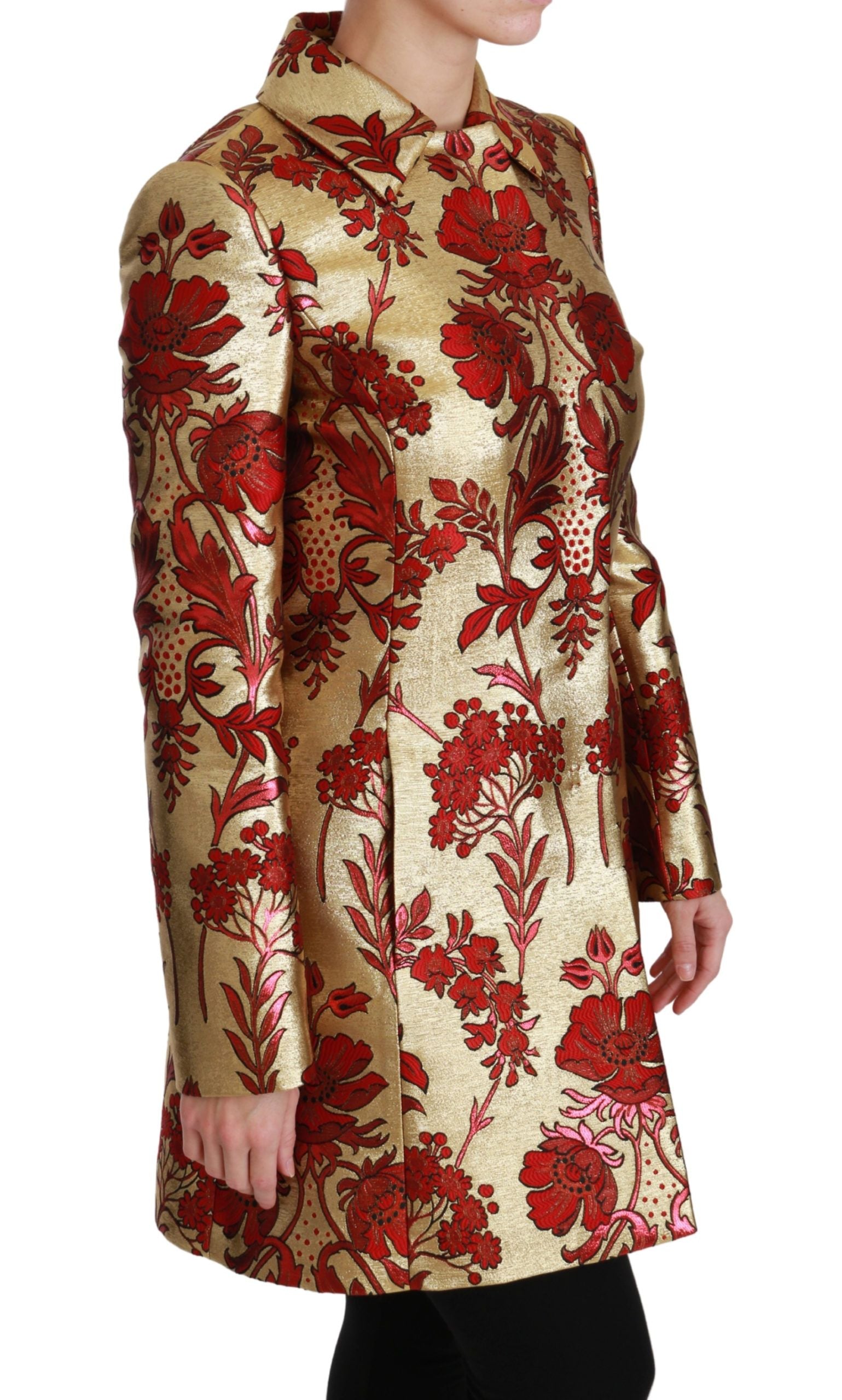 Dolce & Gabbana Elegant Gold Floral Brocade Trench Coat - ACCEXO