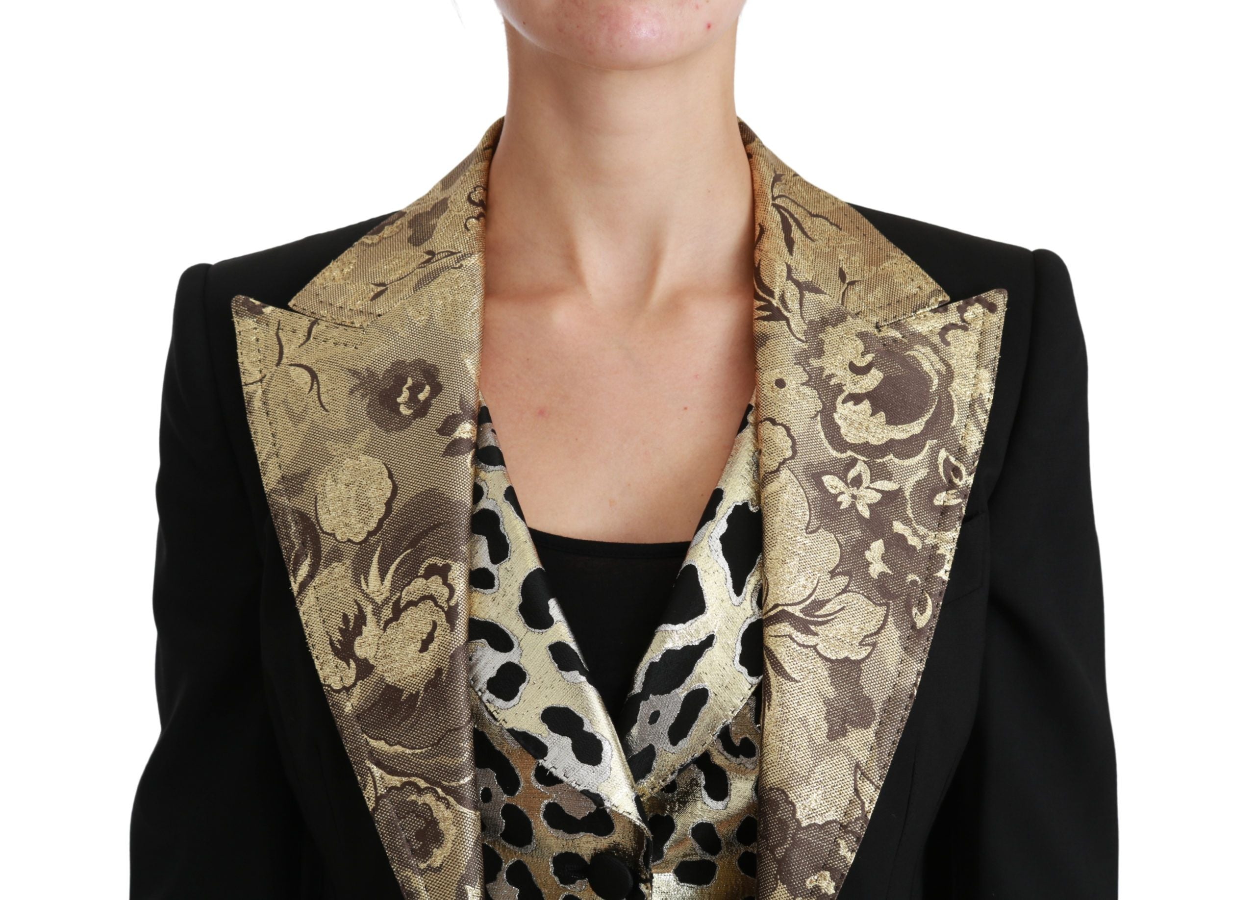 Dolce & Gabbana Opulent Black Gold Floral Jacket and Vest Ensemble - ACCEXO