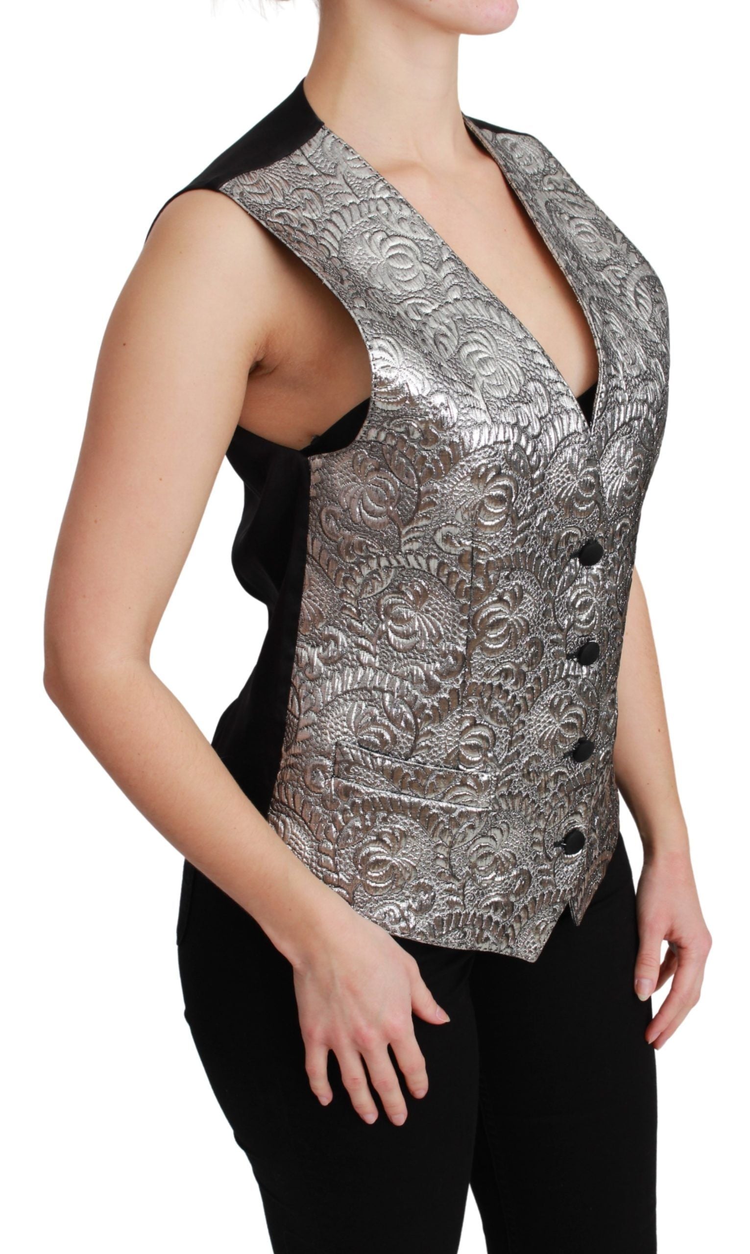 Dolce & Gabbana Elegant Silver Sleeveless Brocade Vest - ACCEXO
