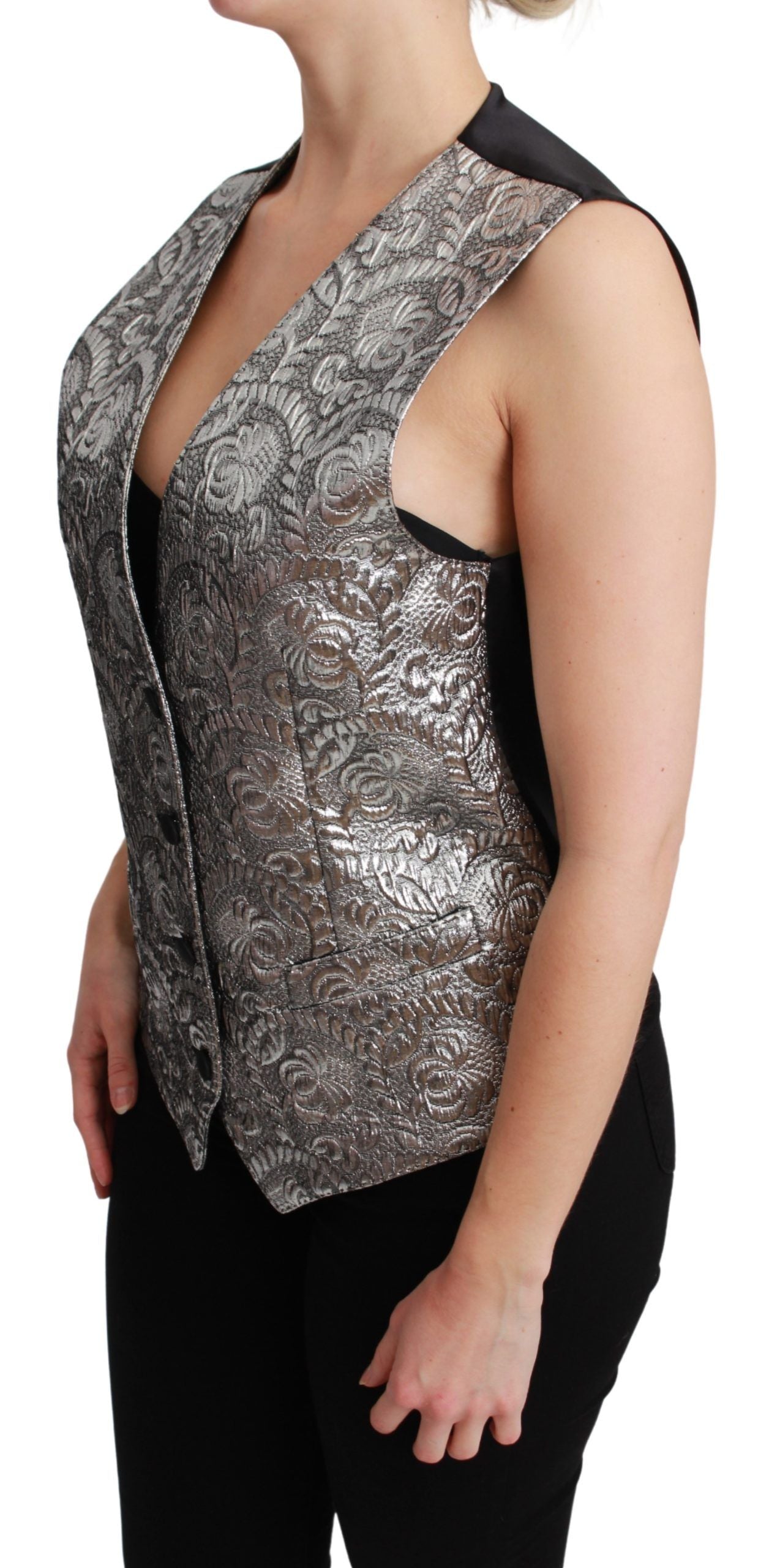Dolce & Gabbana Elegant Silver Sleeveless Brocade Vest - ACCEXO