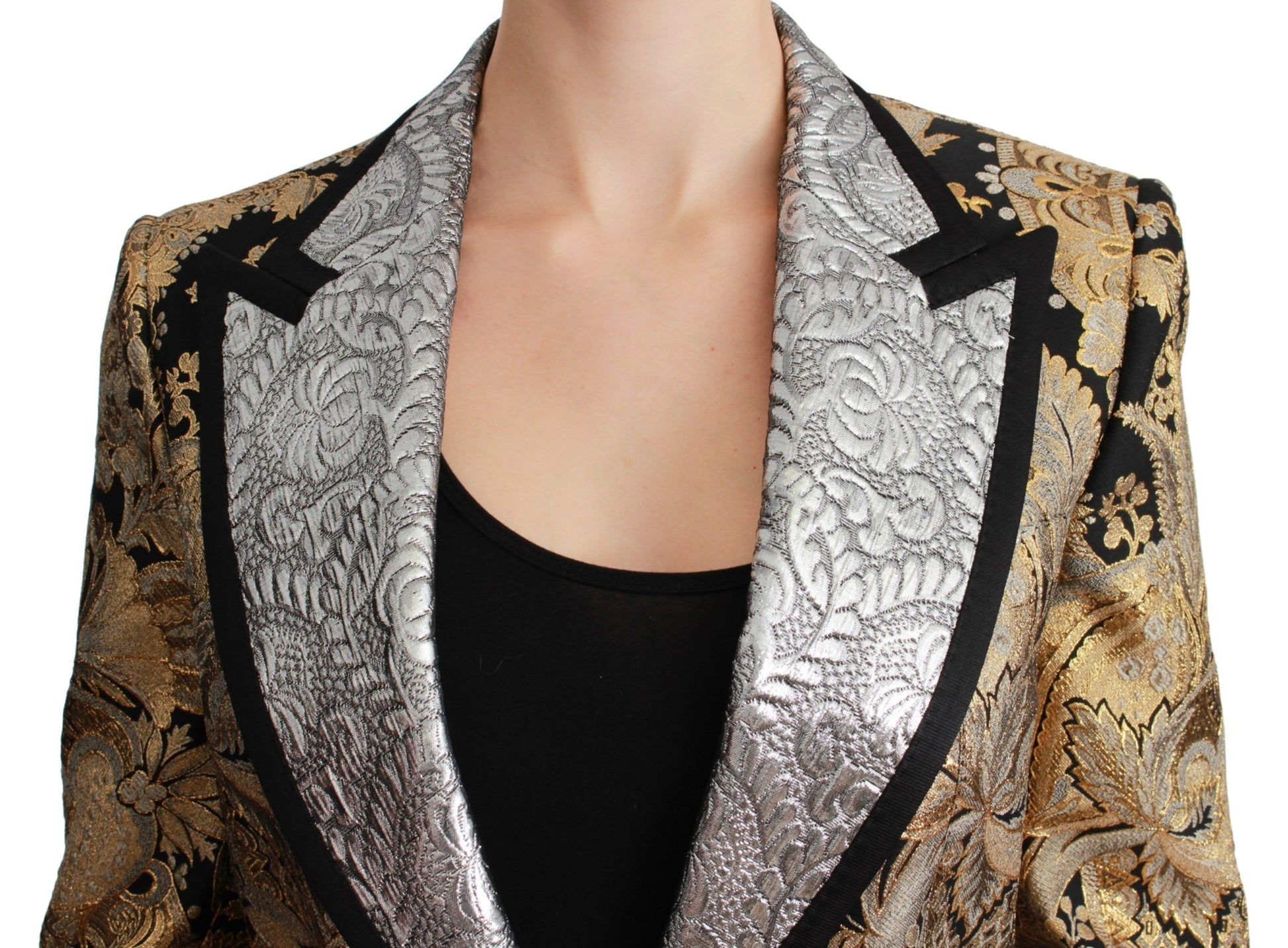 Dolce & Gabbana Elegant Gold Floral Jacquard Blazer - ACCEXO
