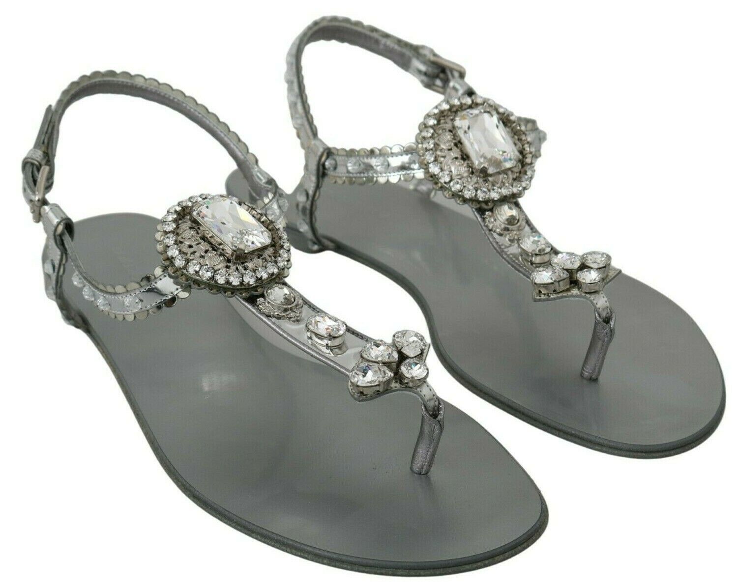 Dolce & Gabbana Elegant Silver Flats with Crystal Embellishments - ACCEXO