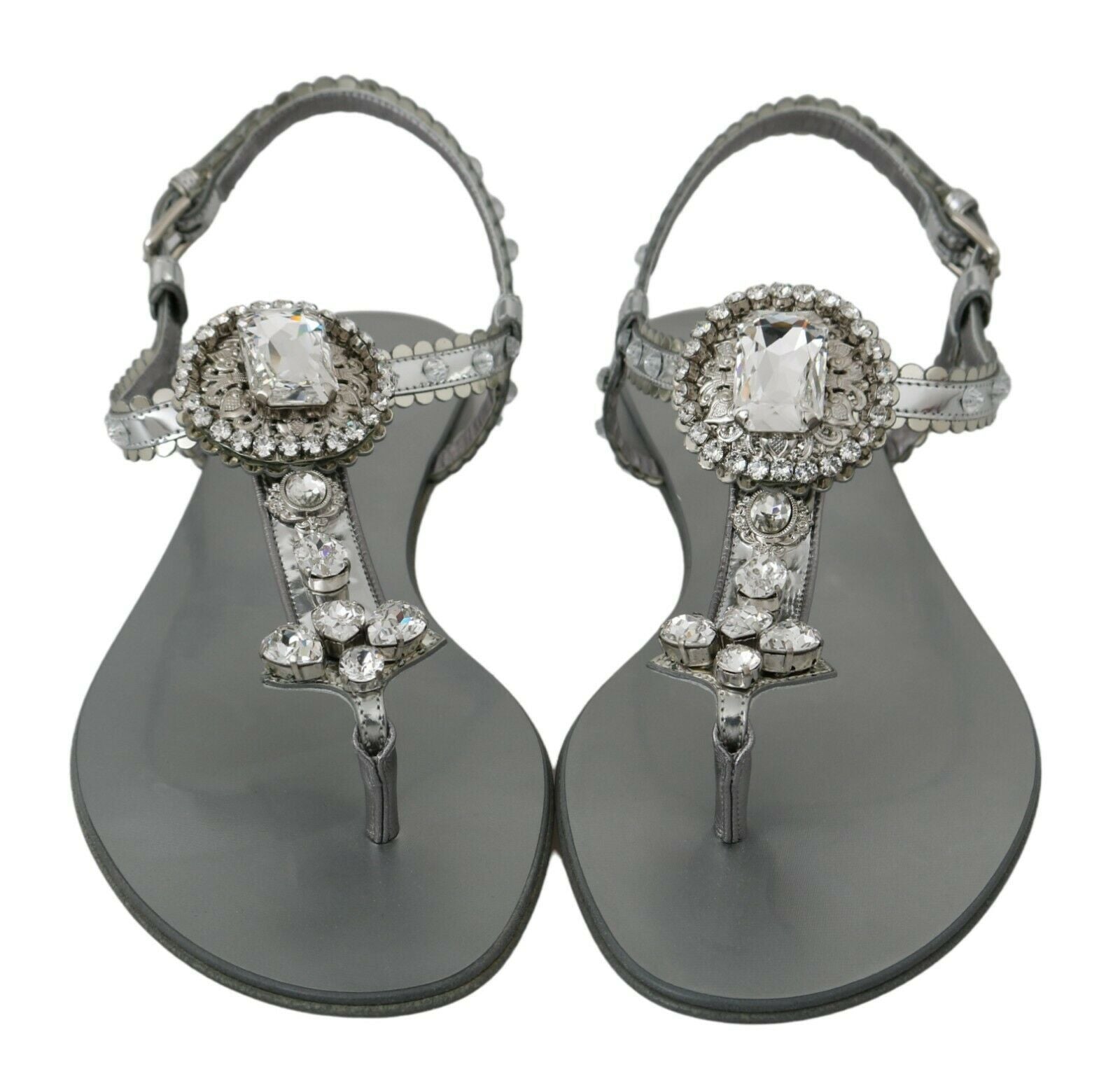 Dolce & Gabbana Elegant Silver Flats with Crystal Embellishments - ACCEXO