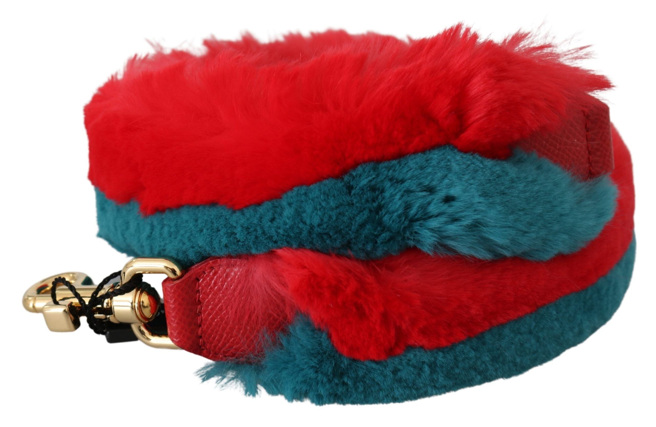 Dolce & Gabbana Red Blue Rabbit Fur Leather Shoulder Strap - ACCEXO