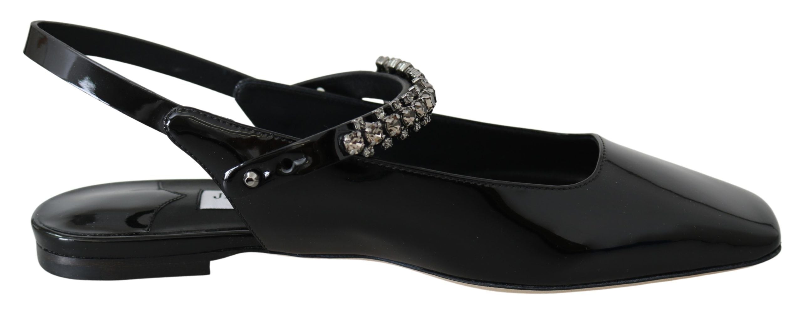 Jimmy Choo Elegant Black Patent Flats with Crystal Accent - ACCEXO