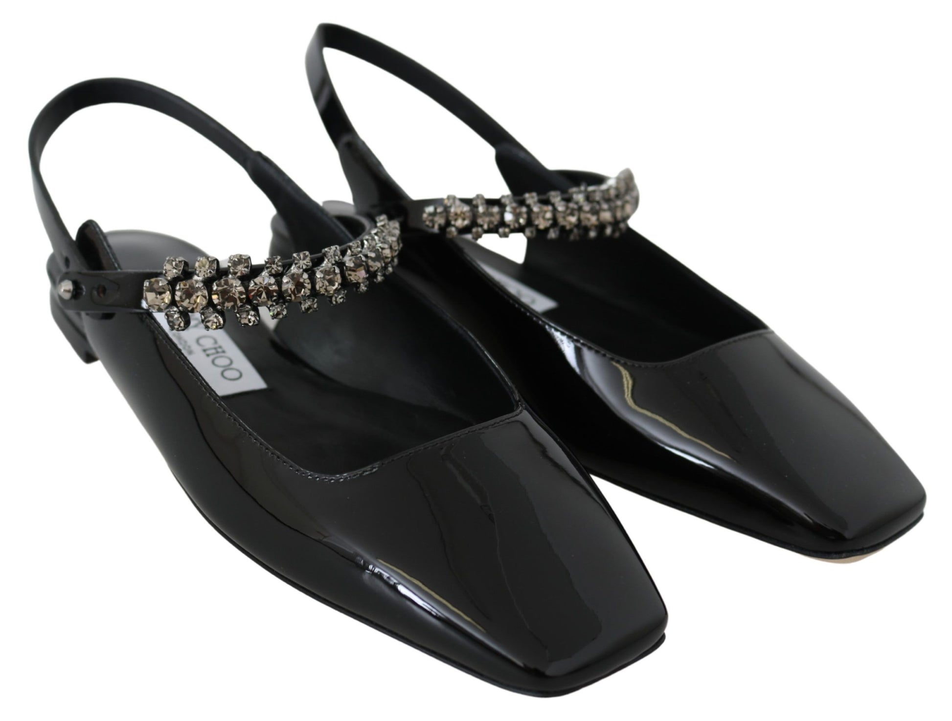 Jimmy Choo Elegant Black Patent Flats with Crystal Accent - ACCEXO