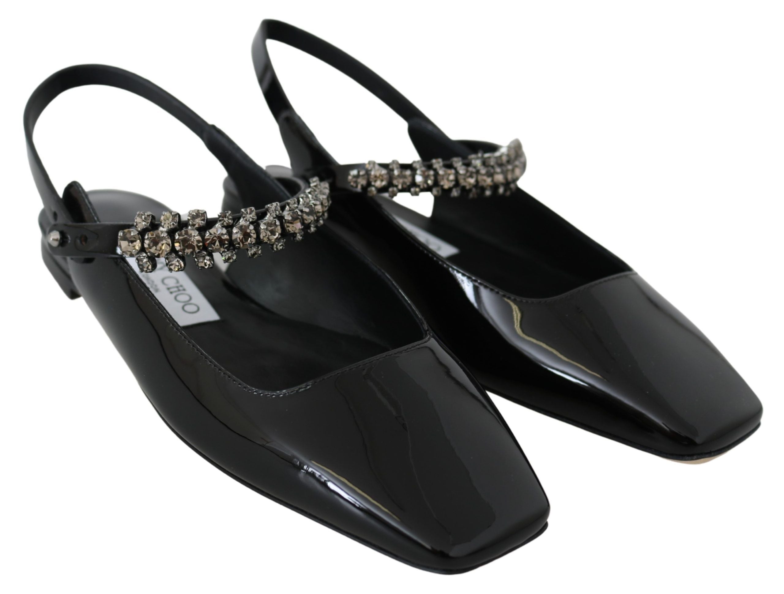 Jimmy Choo Elegant Black Patent Flats with Crystal Accent - ACCEXO