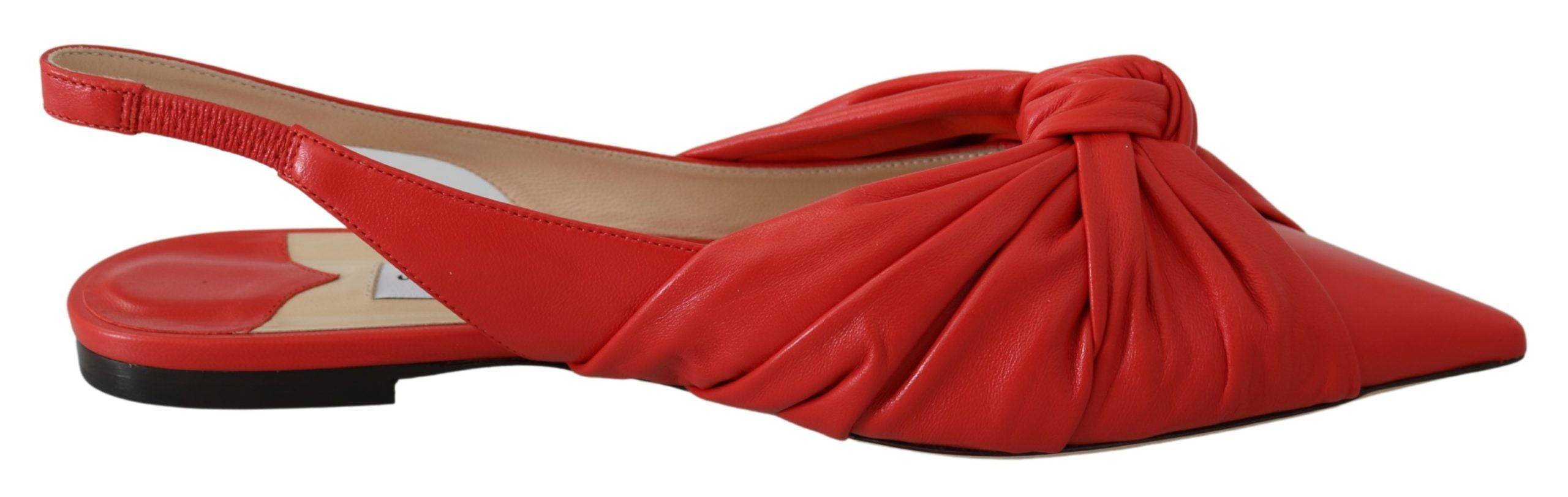 Jimmy Choo Chic Red Pointed Toe Leather Flats - ACCEXO