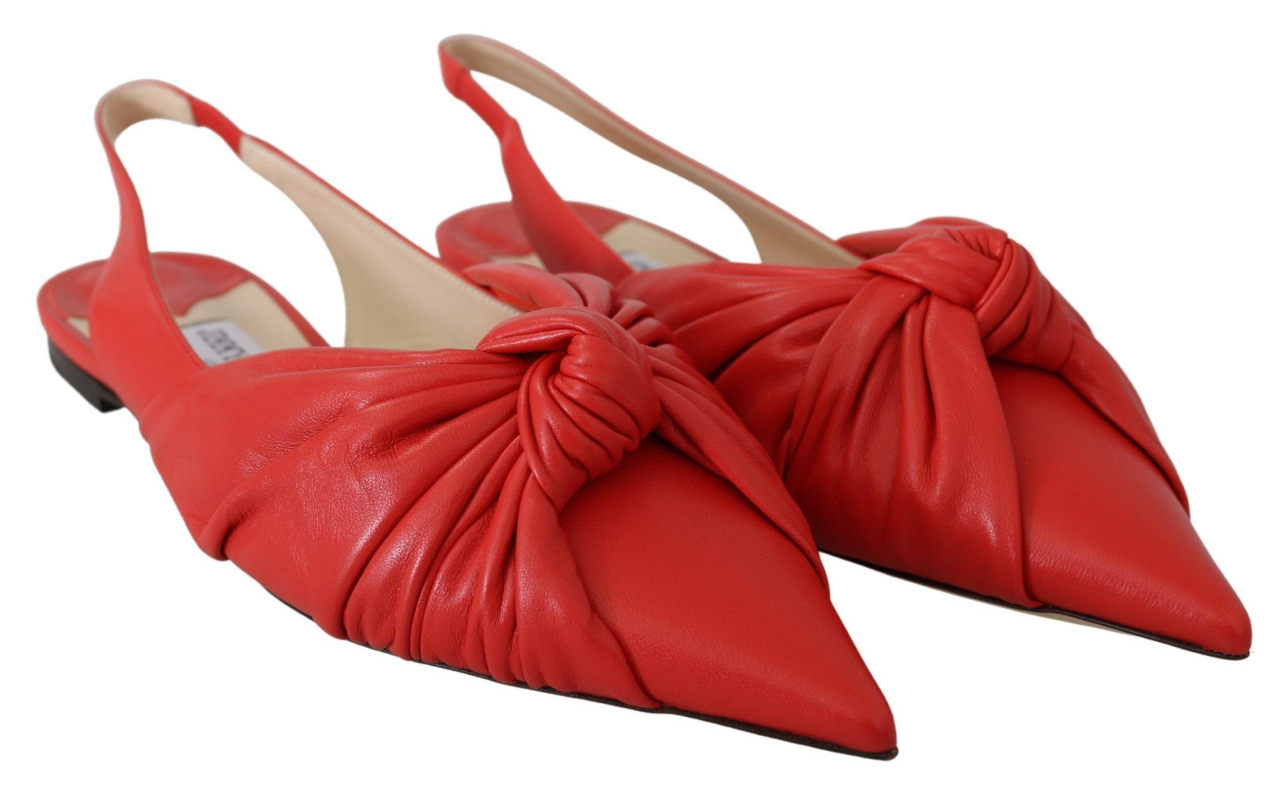 Jimmy Choo Chic Red Pointed Toe Leather Flats - ACCEXO
