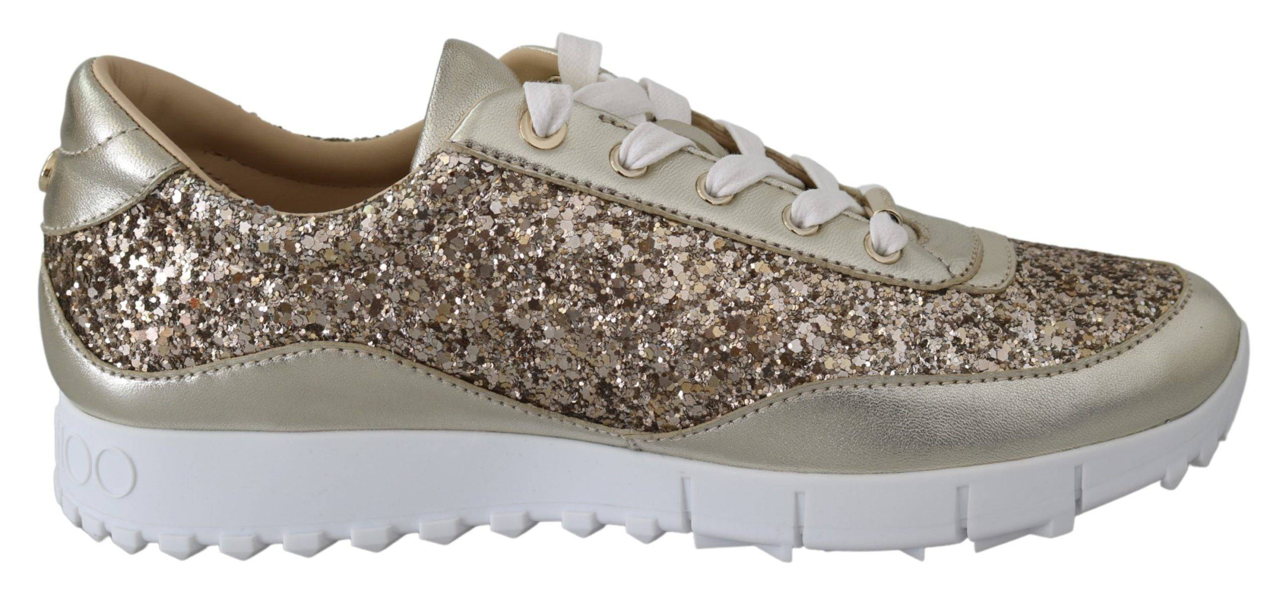Jimmy Choo Antique Gold Glitter Leather Sneakers - ACCEXO