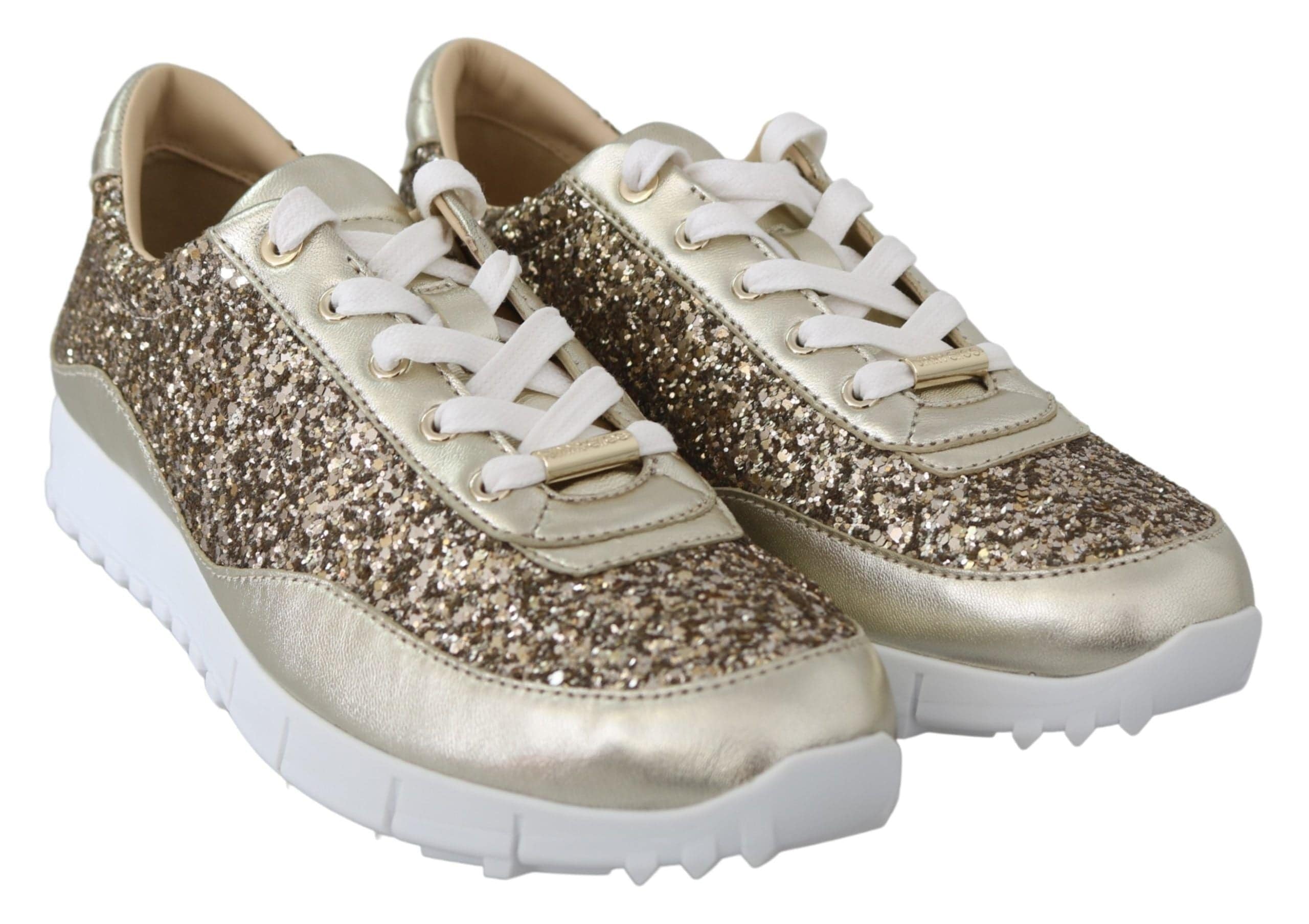 Jimmy Choo Antique Gold Glitter Leather Sneakers - ACCEXO
