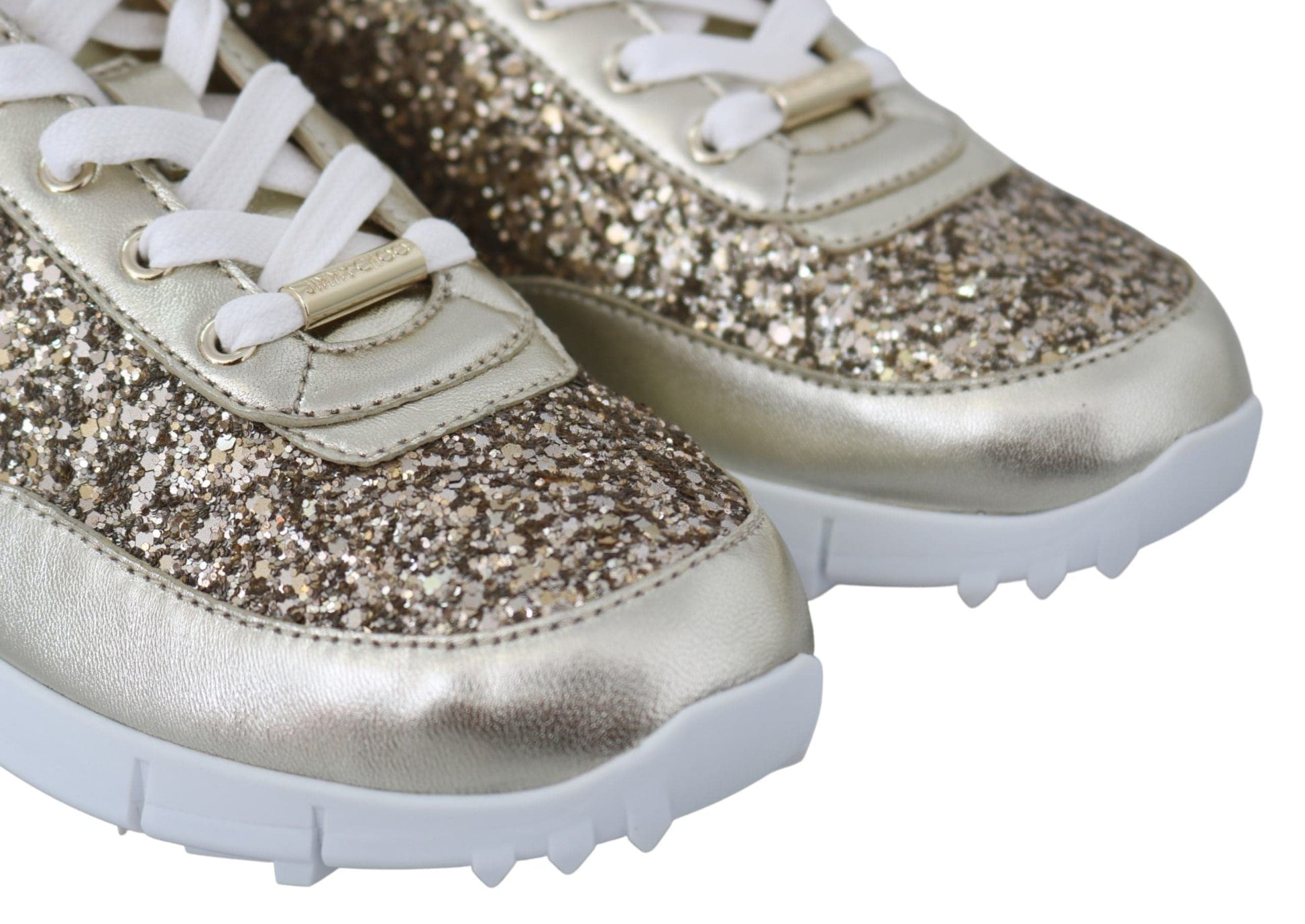 Jimmy Choo Antique Gold Glitter Leather Sneakers - ACCEXO