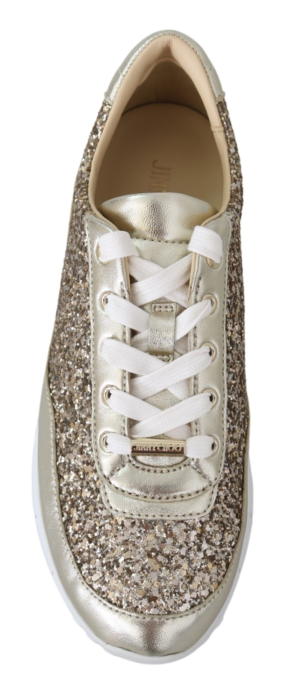 Jimmy Choo Antique Gold Glitter Leather Sneakers - ACCEXO