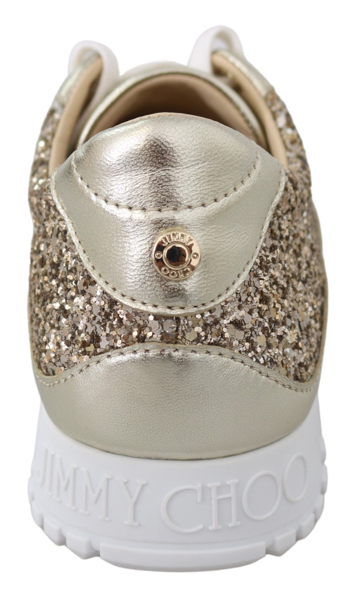 Jimmy Choo Antique Gold Glitter Leather Sneakers - ACCEXO
