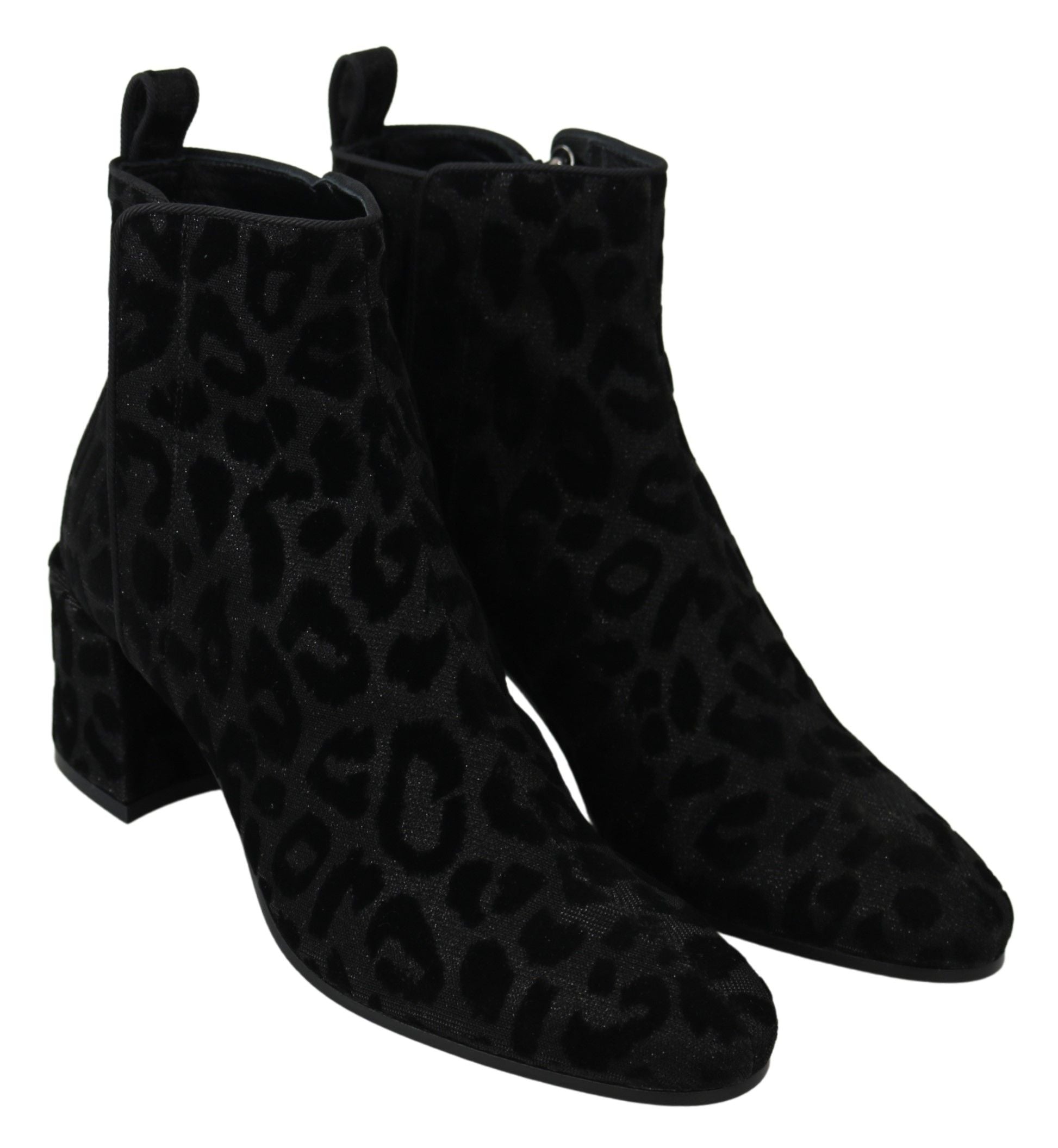 Dolce & Gabbana Elegant Black Leopard Print Short Boots - ACCEXO