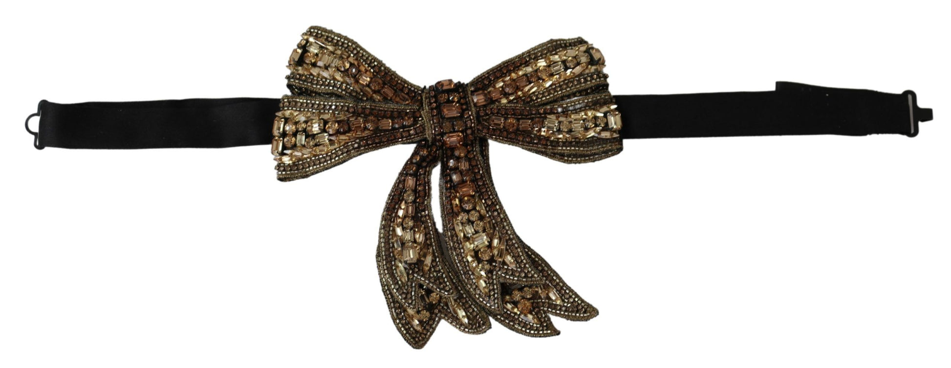 Dolce & Gabbana Gold Tone Silk Rhinestone Embellished Women Bowtie - ACCEXO
