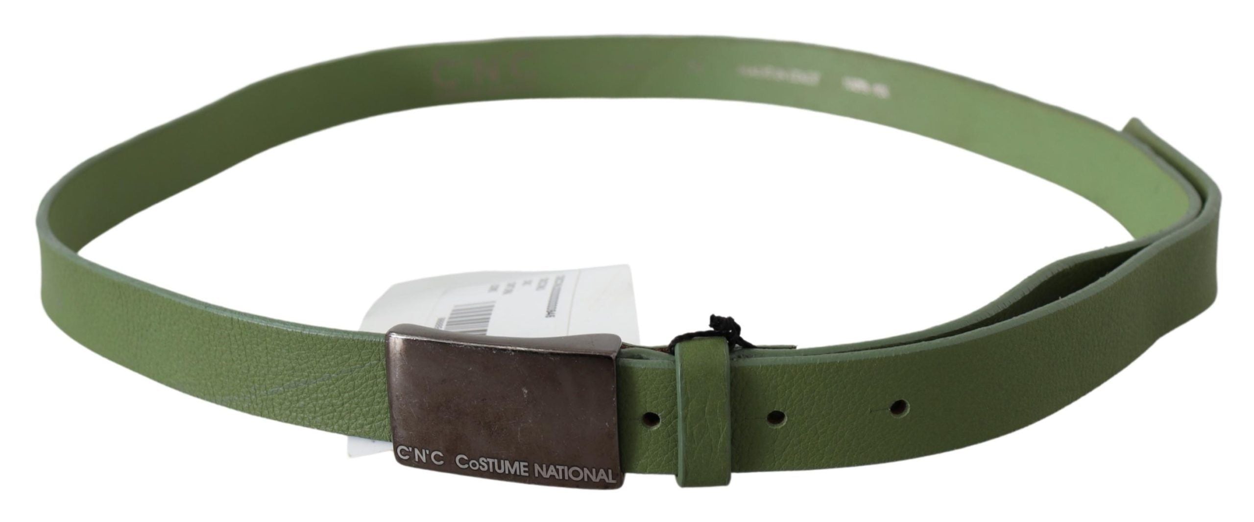 Costume National Chic Green Leather Waist Belt with Silver Buckle - ACCEXO