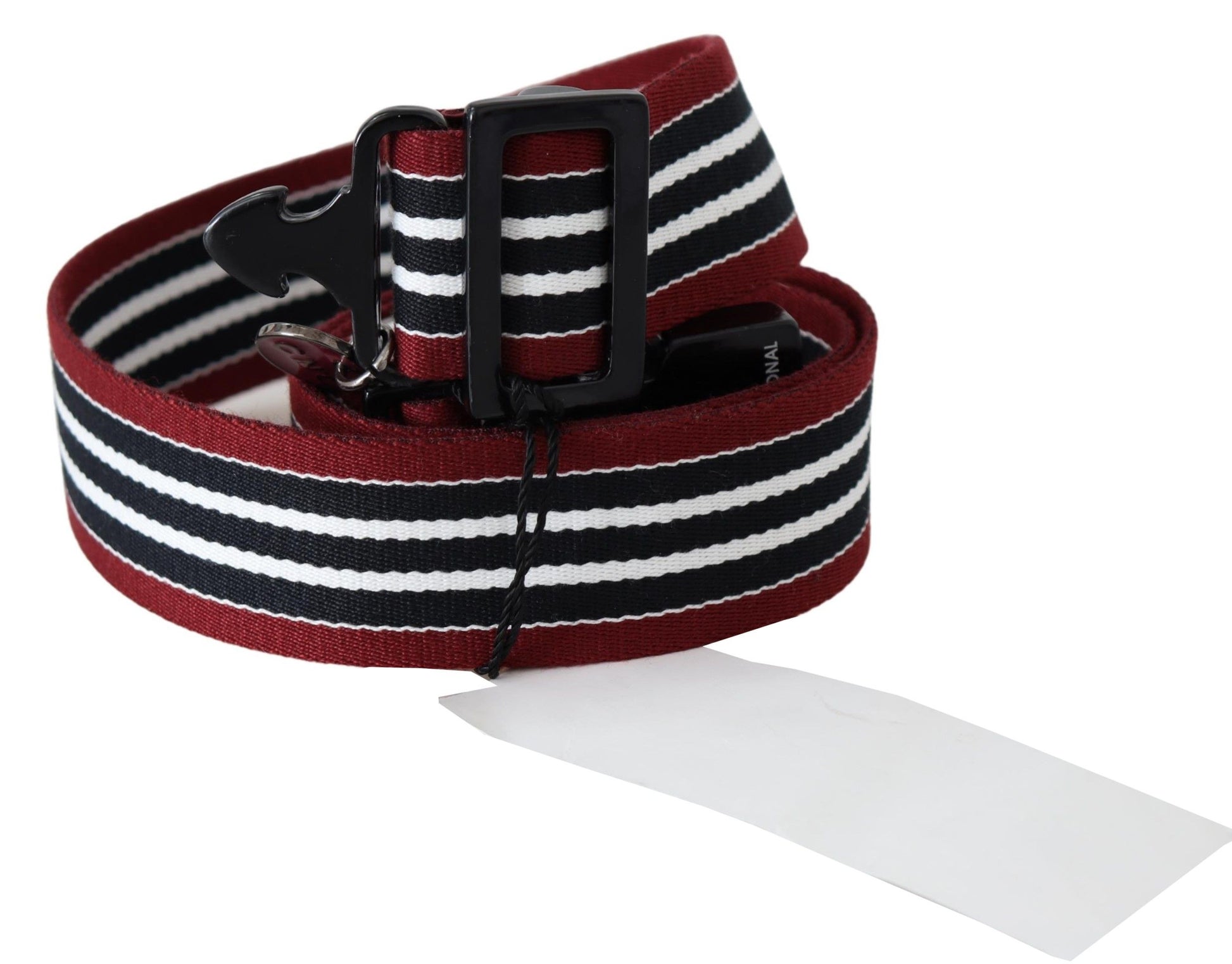 Costume National Striped Leather Fashion Belt in Black & Red - ACCEXO