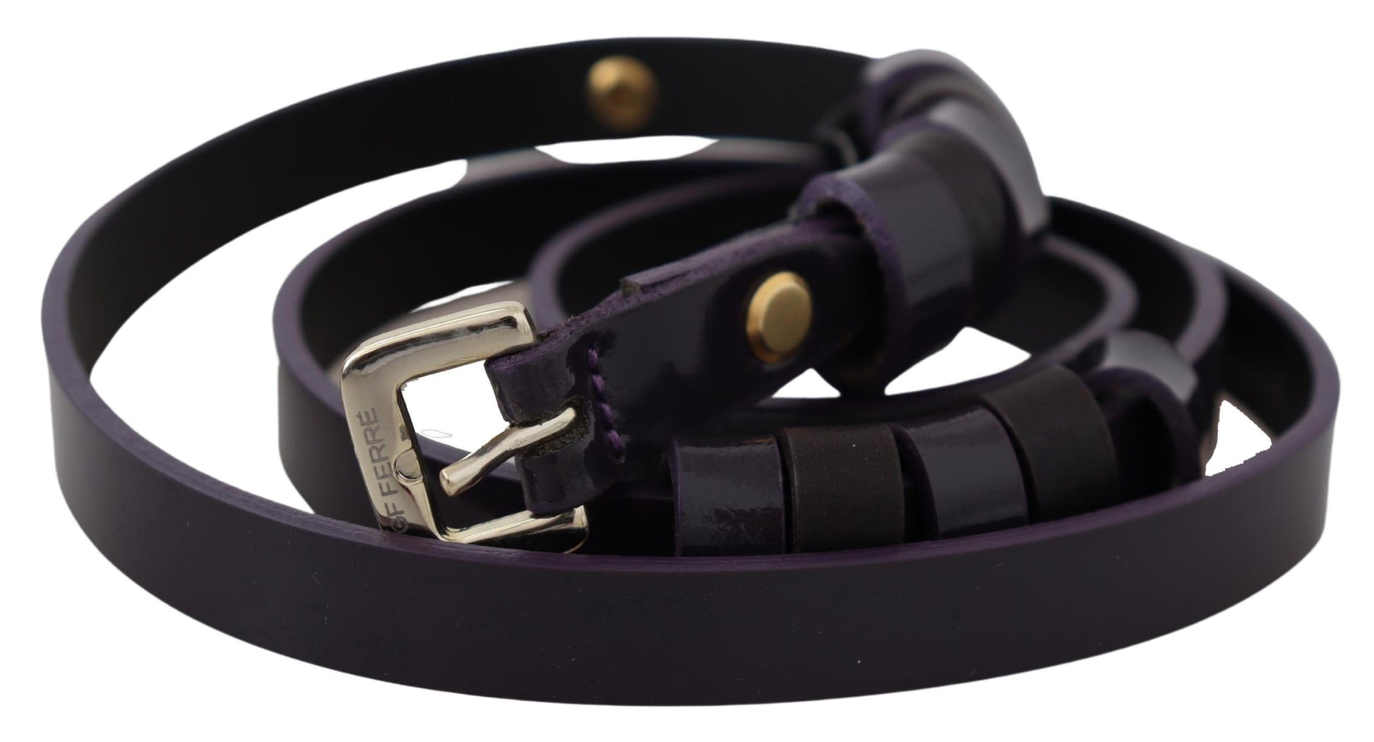 GF Ferre Chic Black Leather Belt with Chrome Silver Tone Buckle - ACCEXO