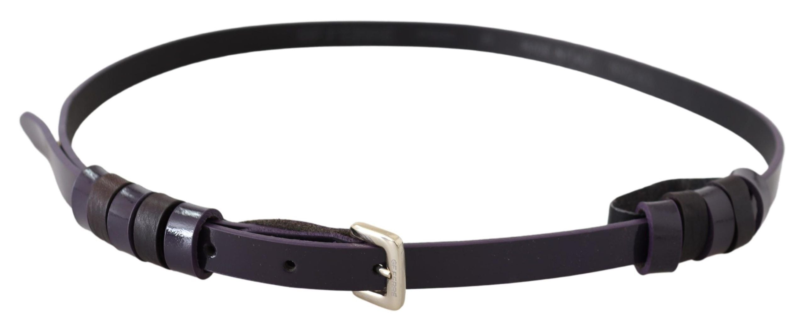 GF Ferre Chic Black Leather Belt with Chrome Silver Tone Buckle - ACCEXO