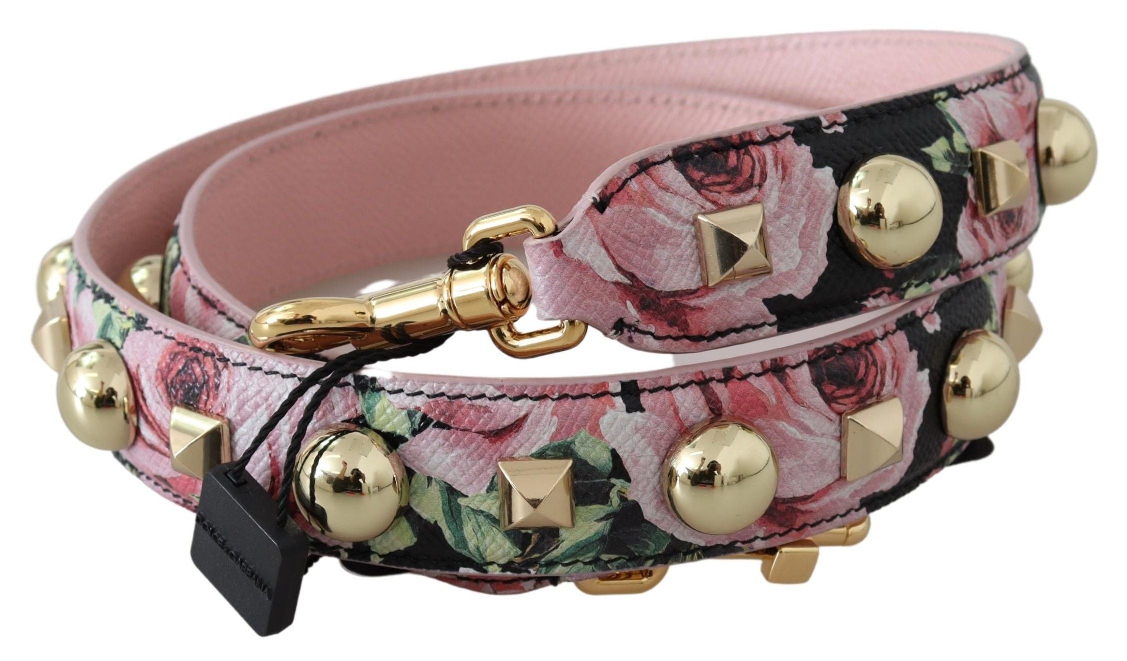 Dolce & Gabbana Floral Gold Stud Leather Strap in Pink - ACCEXO
