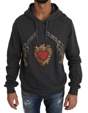 Dolce & Gabbana Gray Crystal Heart Gun Motif Sweater - ACCEXO