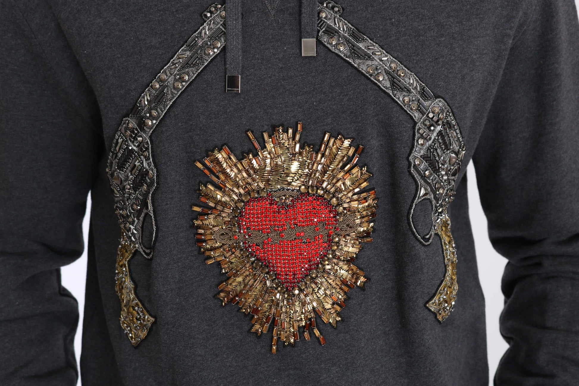 Dolce & Gabbana Gray Crystal Heart Gun Motif Sweater - ACCEXO
