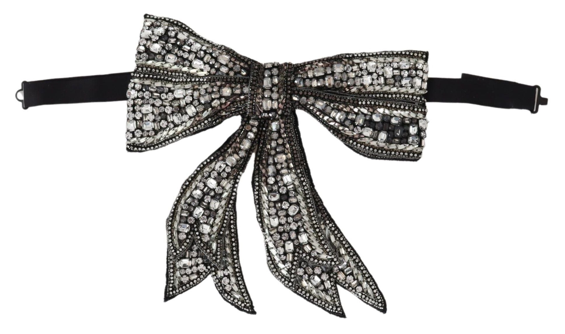 Dolce & Gabbana Silver Crystal Beaded Sequined Catwalk Necklace Bowtie - ACCEXO
