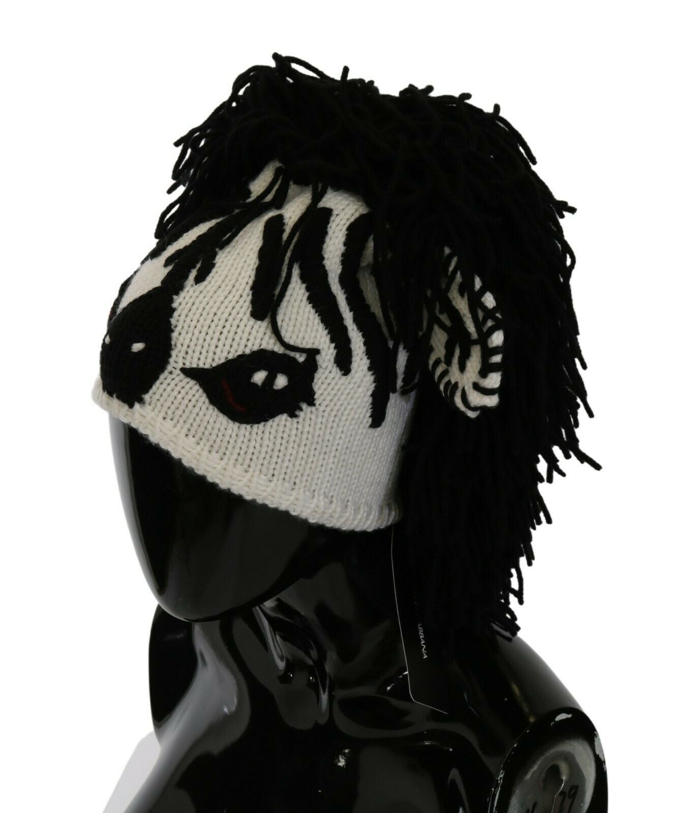 Dolce & Gabbana Black and White Knitted Cashmere Beanie - ACCEXO