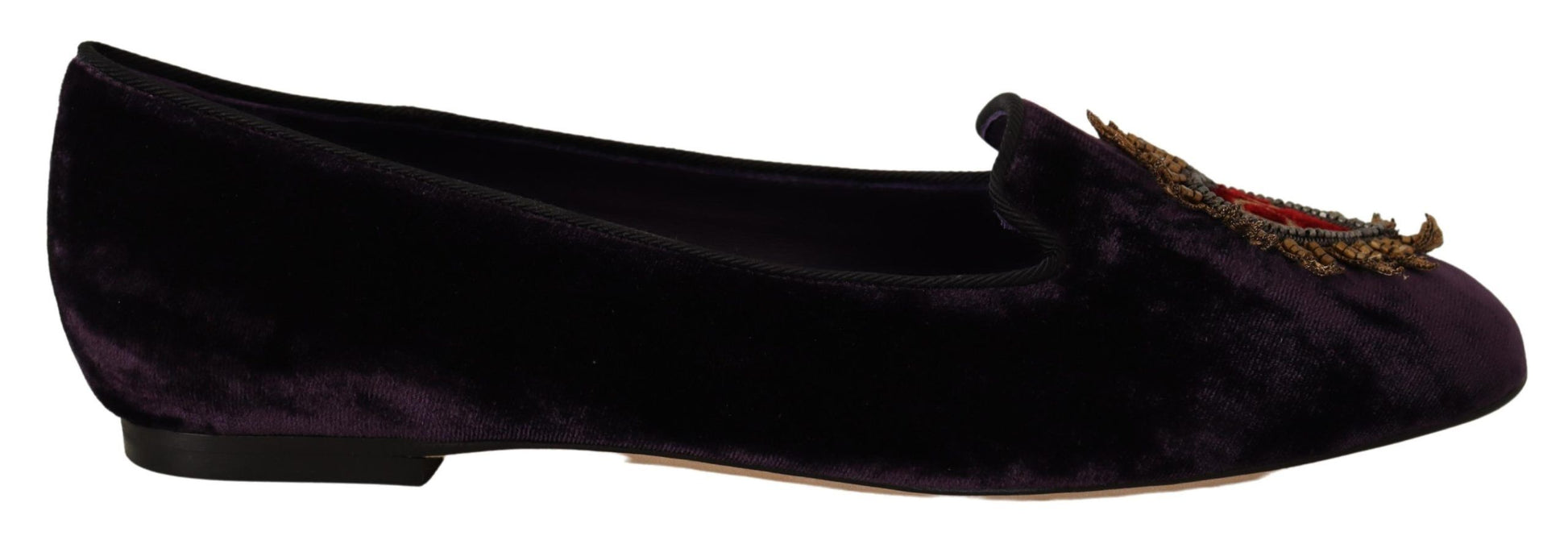 Dolce & Gabbana Chic Purple Velvet Loafers with Heart Detail - ACCEXO