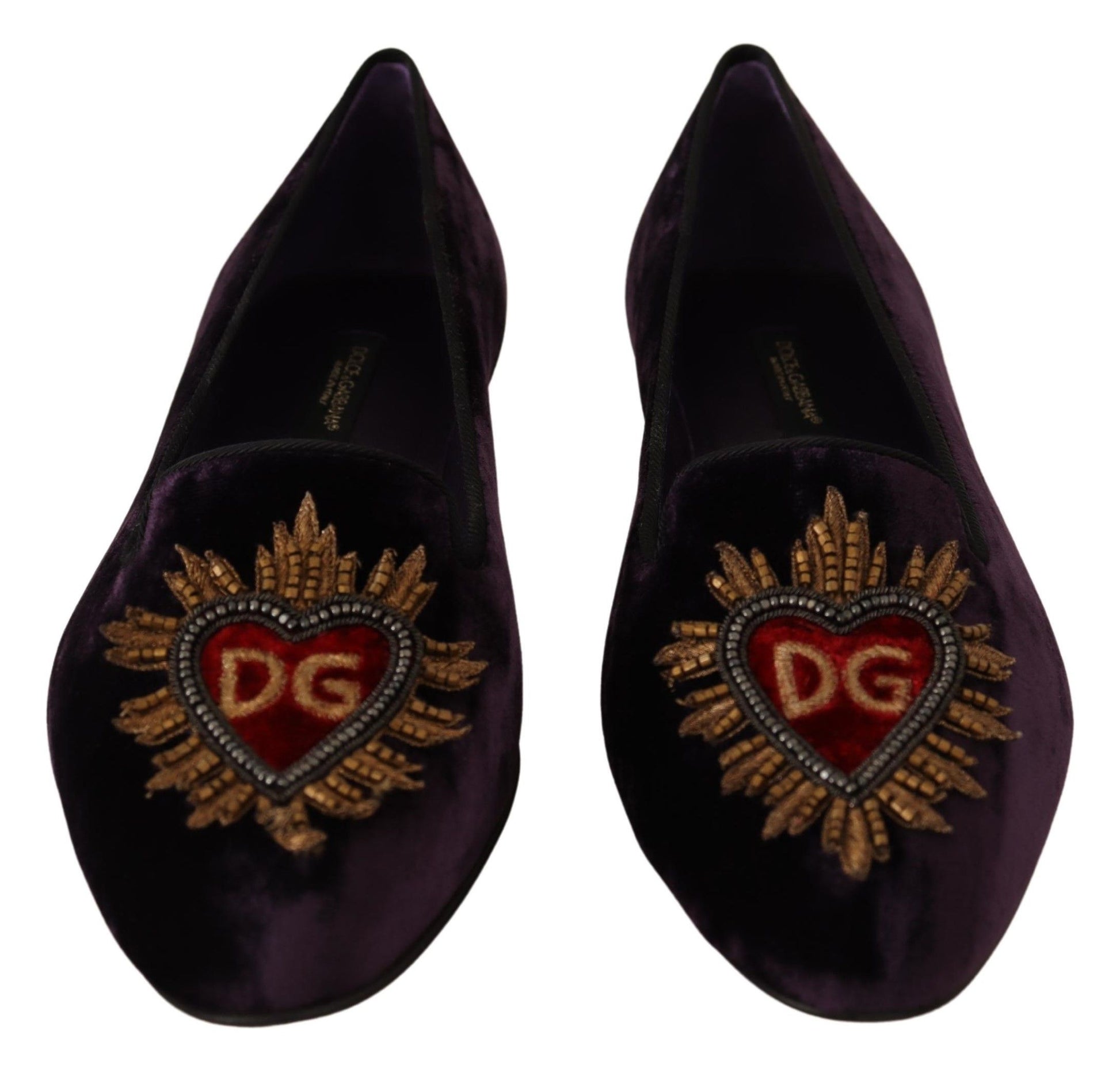 Dolce & Gabbana Chic Purple Velvet Loafers with Heart Detail - ACCEXO