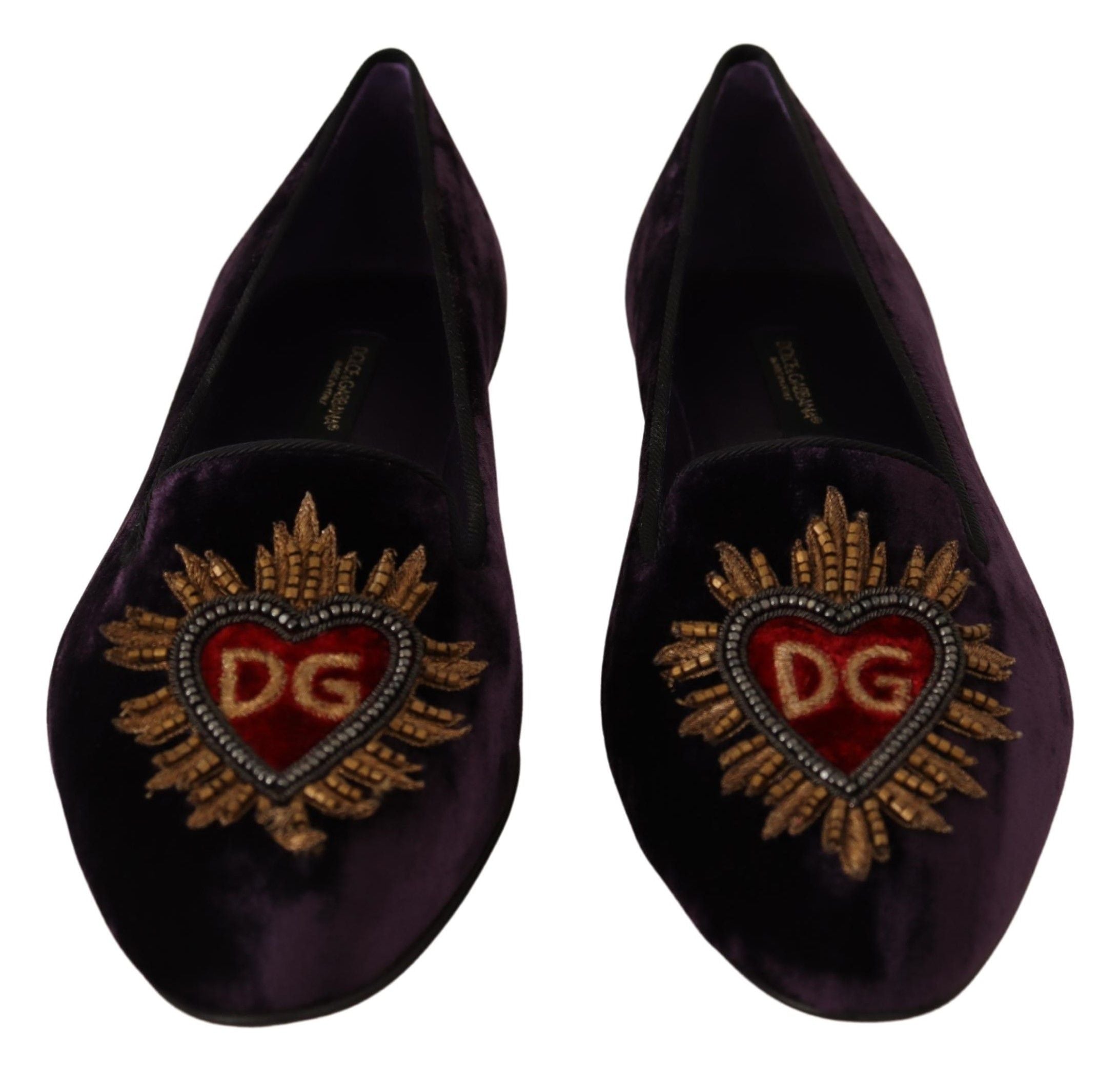 Dolce & Gabbana Chic Purple Velvet Loafers with Heart Detail - ACCEXO