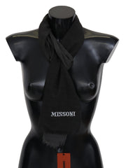 Missoni Elegant Black Wool Scarf with Fringes - ACCEXO