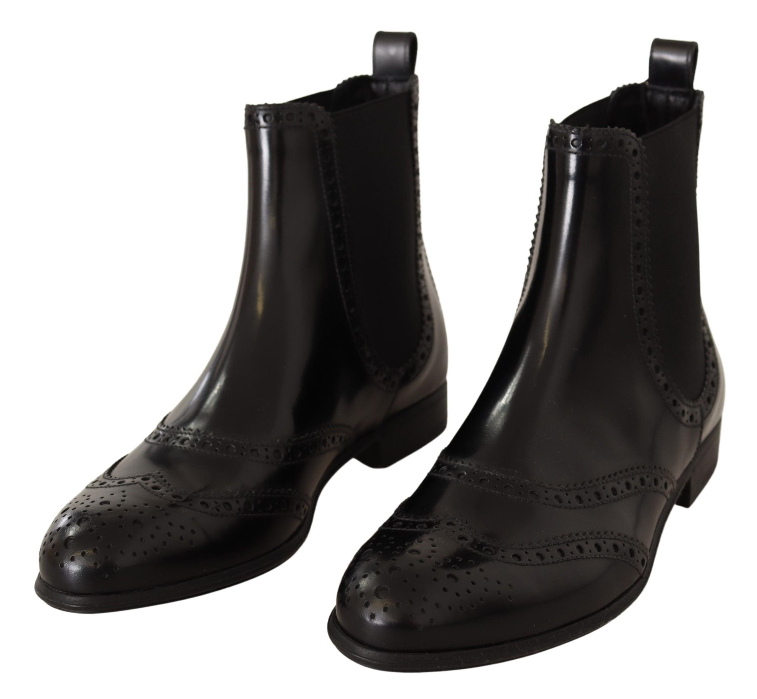 Dolce & Gabbana Elegant Black Ankle Wingtip Oxford Boots - ACCEXO