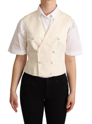 Dolce & Gabbana Beige Silk Blend Sleeveless Vest Luxury Waistcoat - ACCEXO