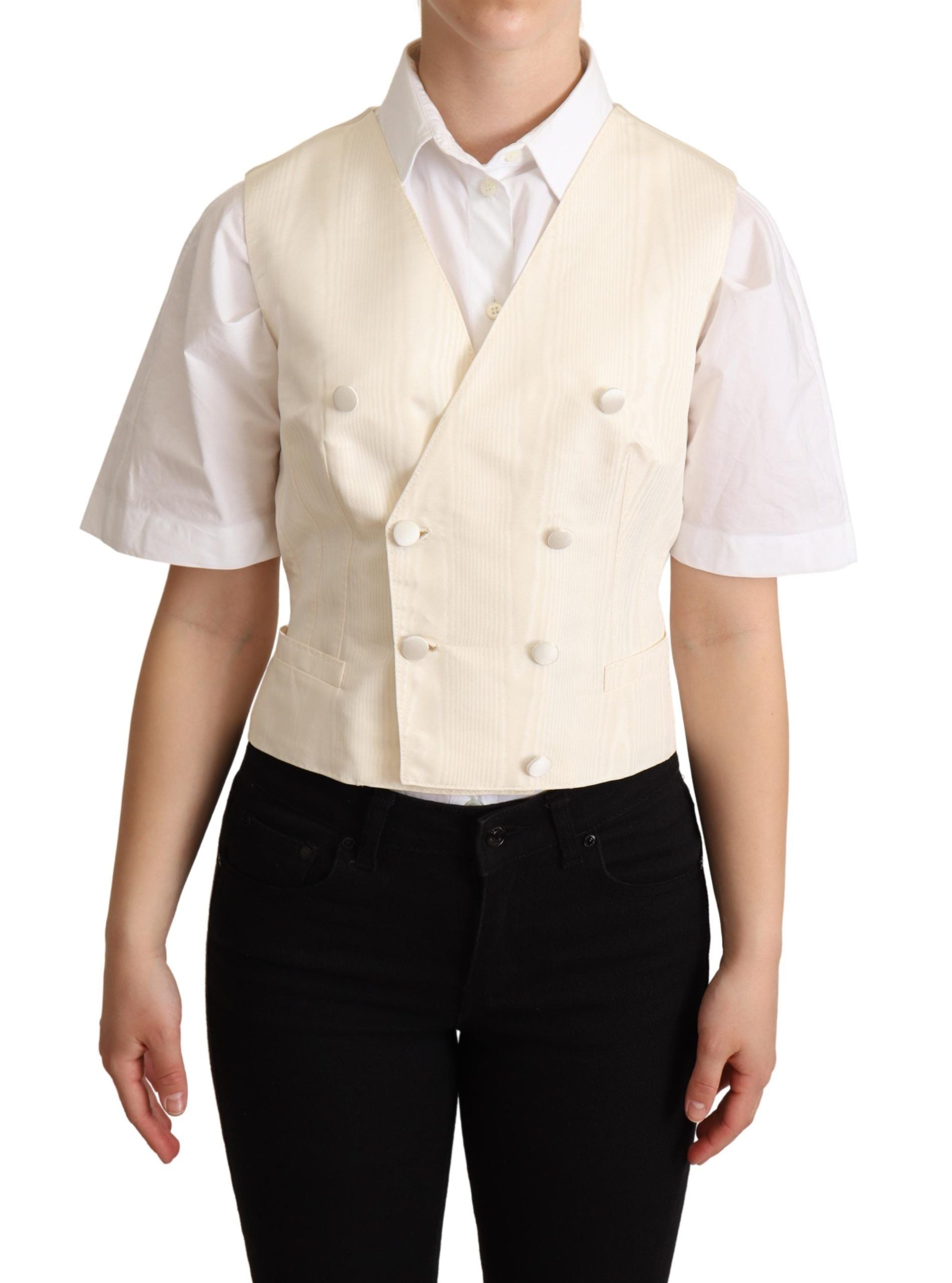 Dolce & Gabbana Beige Silk Blend Sleeveless Vest Luxury Waistcoat - ACCEXO