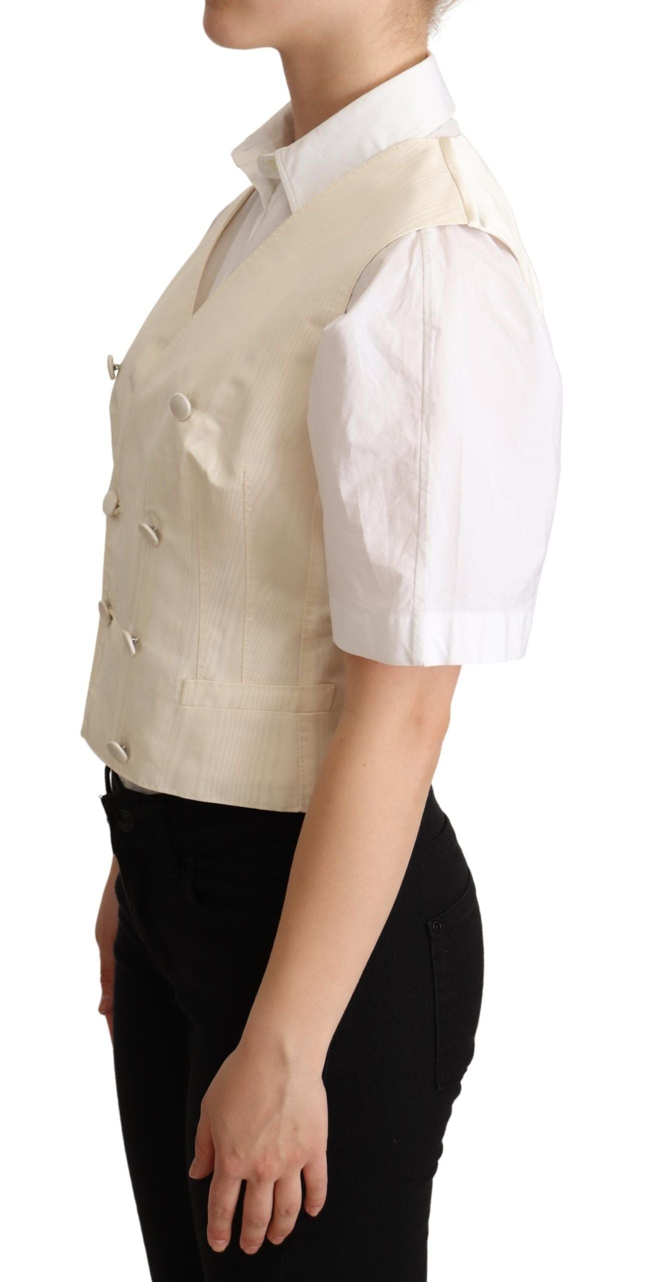 Dolce & Gabbana Beige Silk Blend Sleeveless Vest Luxury Waistcoat - ACCEXO