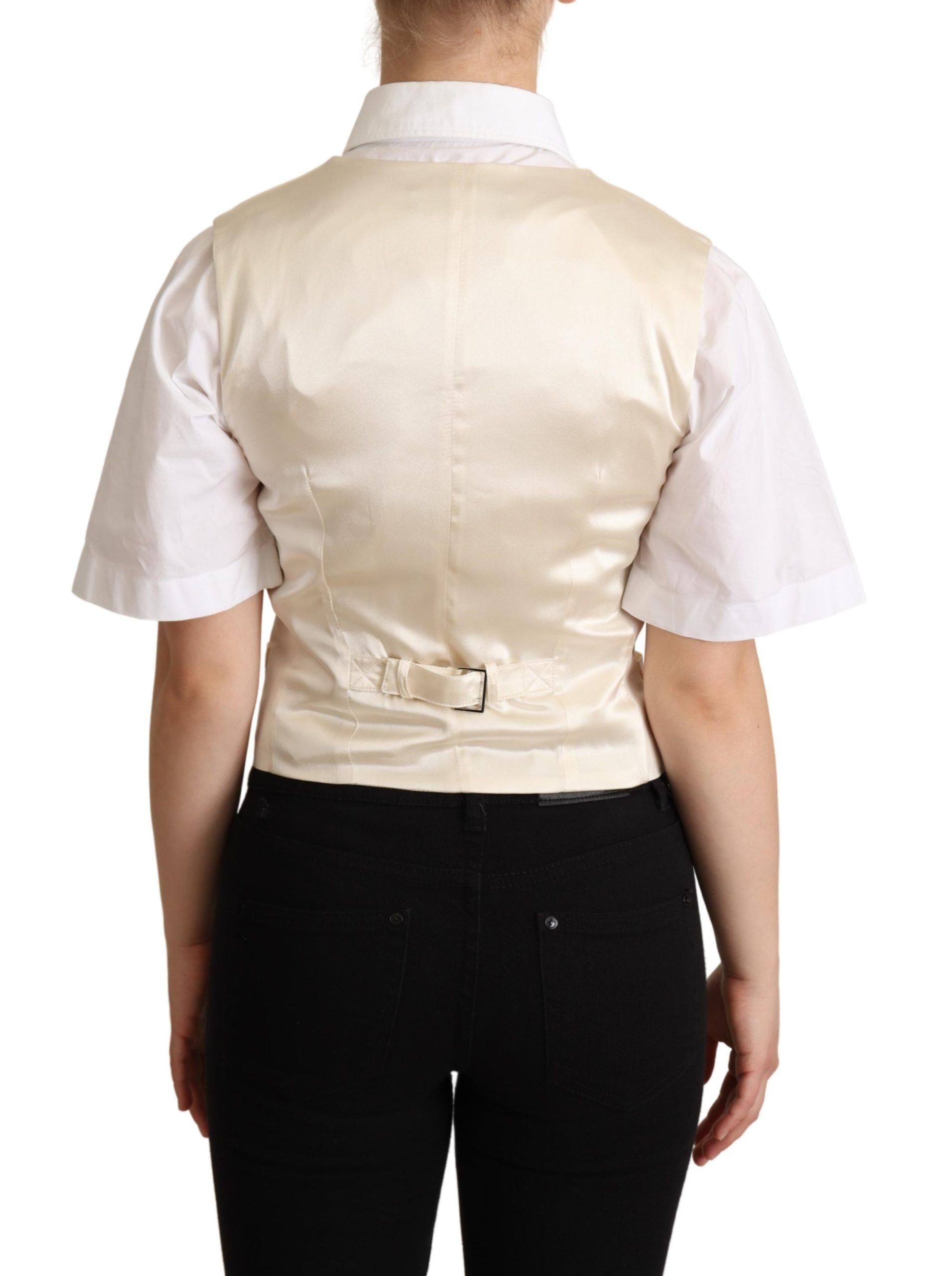 Dolce & Gabbana Beige Silk Blend Sleeveless Vest Luxury Waistcoat - ACCEXO