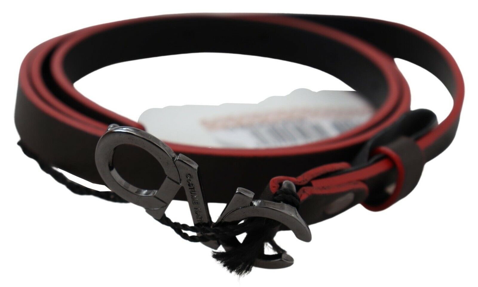 Costume National Maroon & Black Italian Leather Fashion Belt - ACCEXO