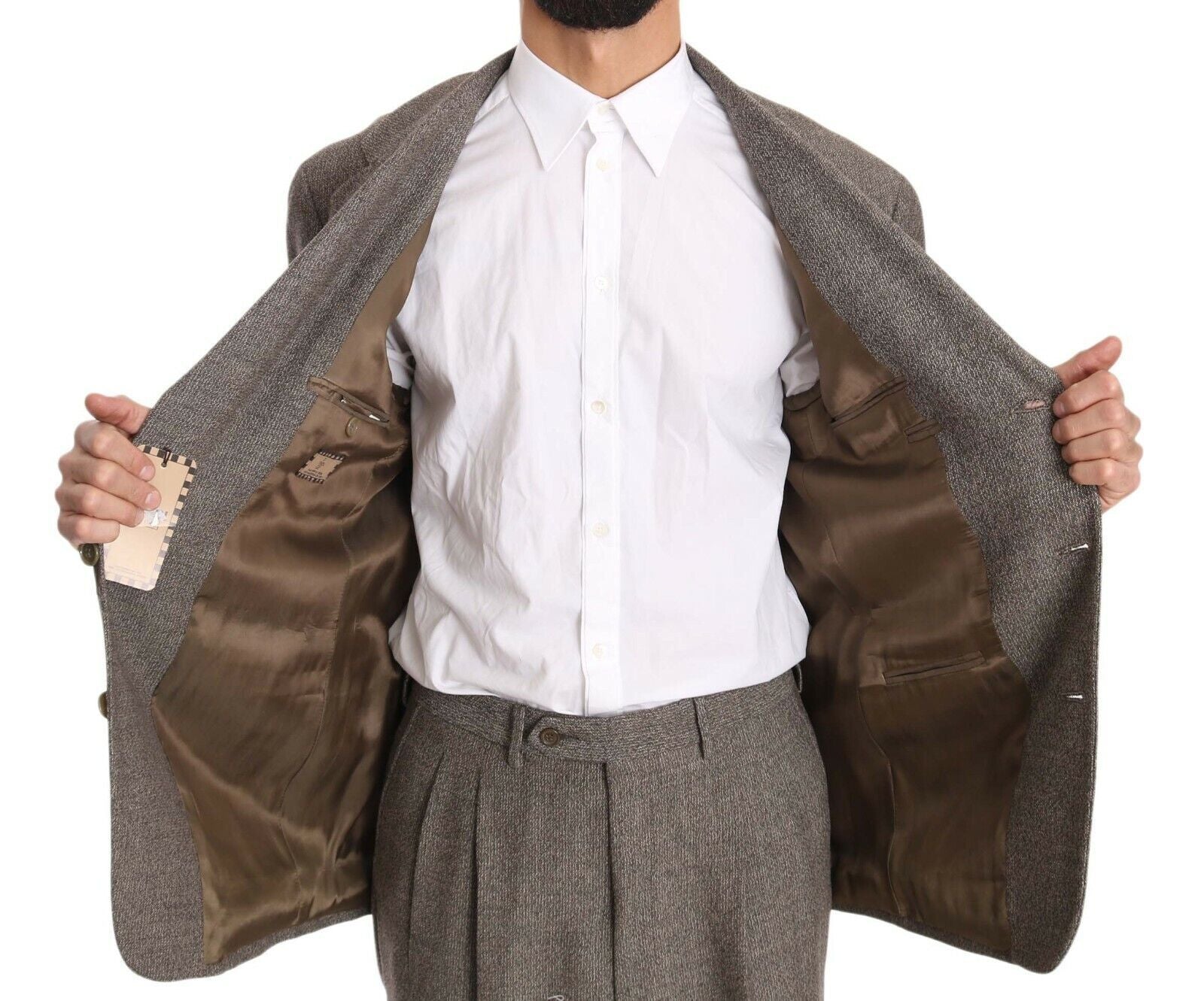 Fendi Elegant Light Brown Wool Men's Suit - ACCEXO