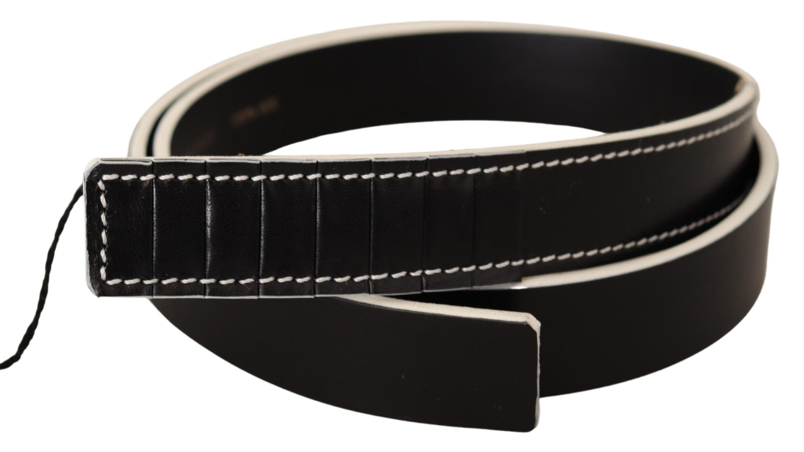 Costume National Chic Black Leather Fashion Belt with White Accents - ACCEXO