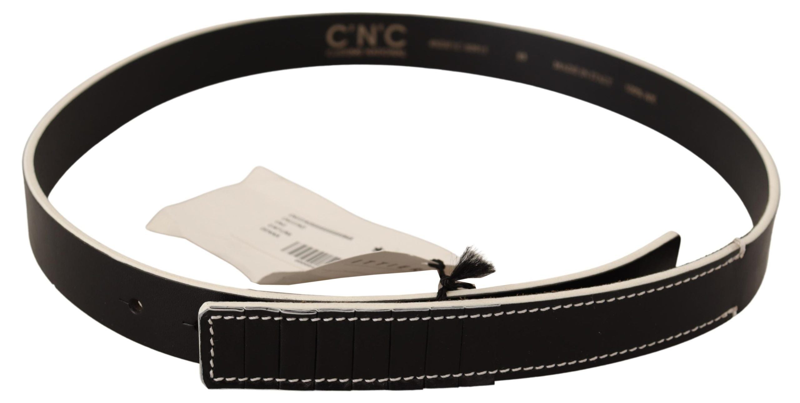 Costume National Chic Black Leather Fashion Belt with White Accents - ACCEXO