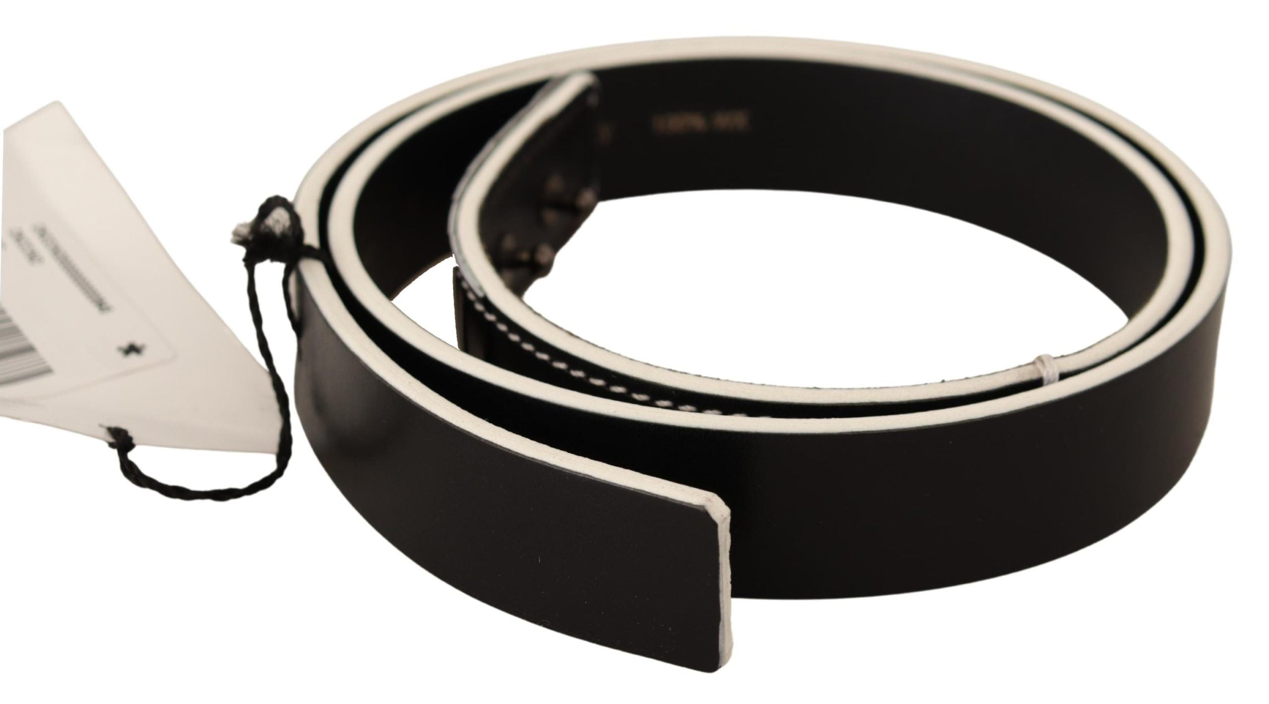 Costume National Chic Black Leather Fashion Belt with White Accents - ACCEXO
