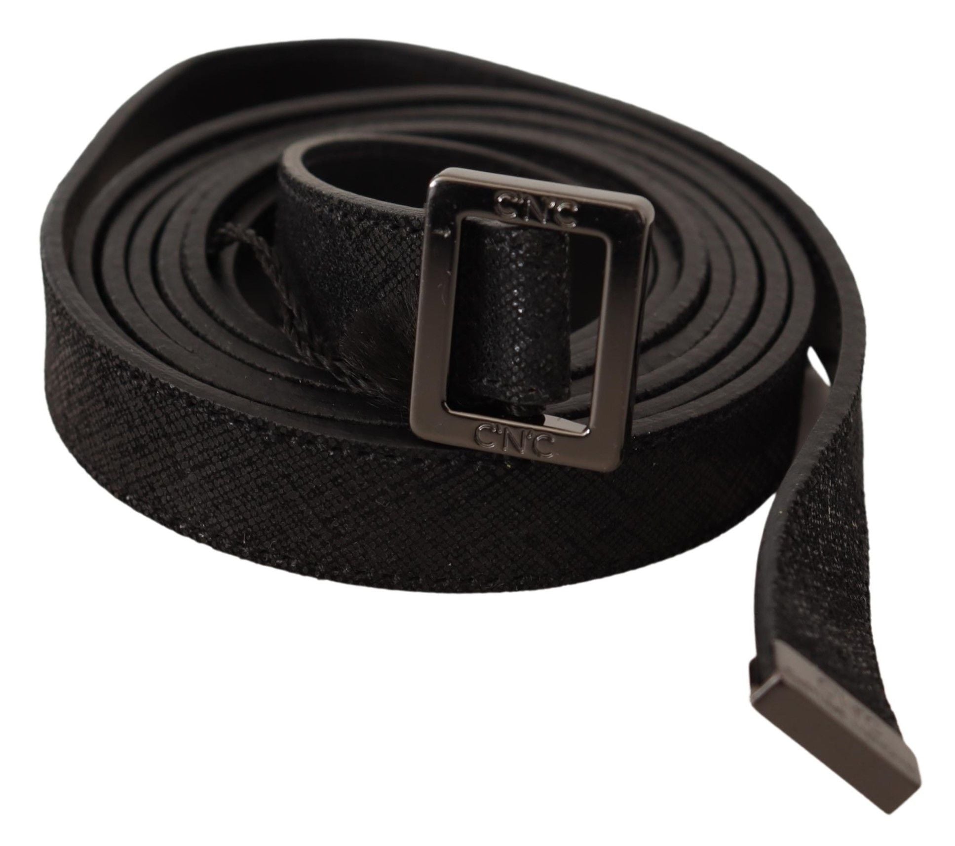 Costume National Chic Black Leather Fashion Belt with Metal Buckle - ACCEXO