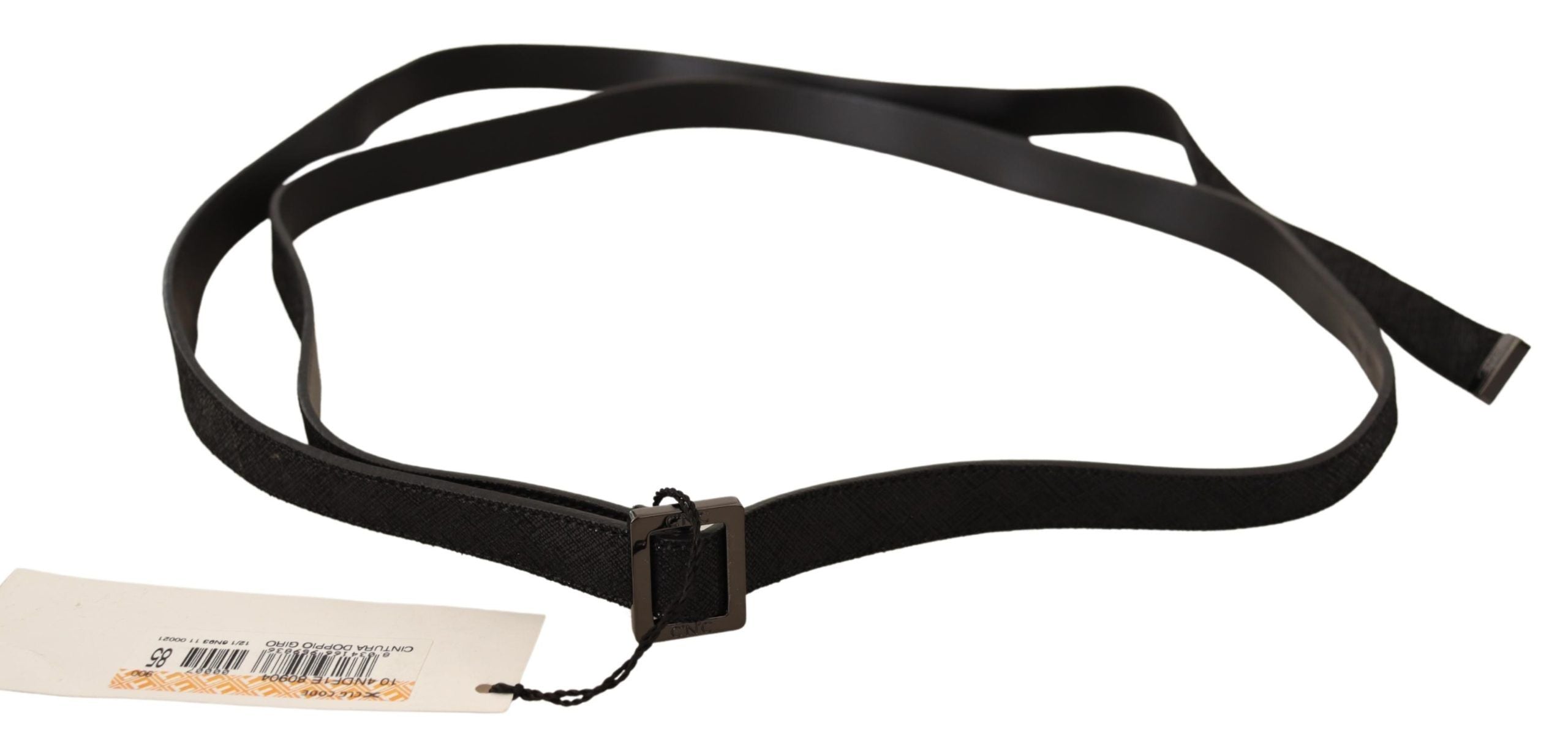 Costume National Chic Black Leather Fashion Belt with Metal Buckle - ACCEXO