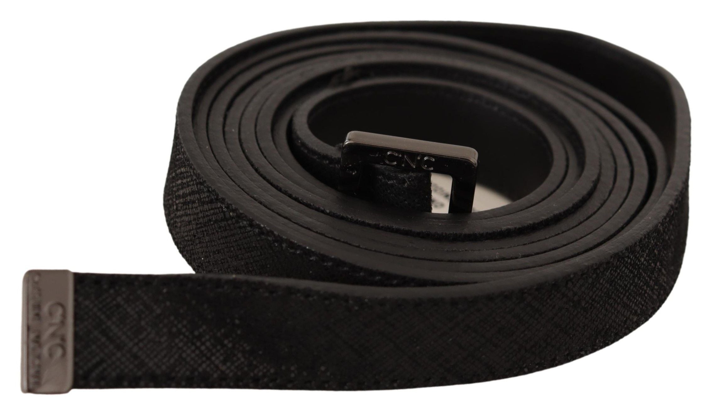 Costume National Chic Black Leather Fashion Belt with Metal Buckle - ACCEXO