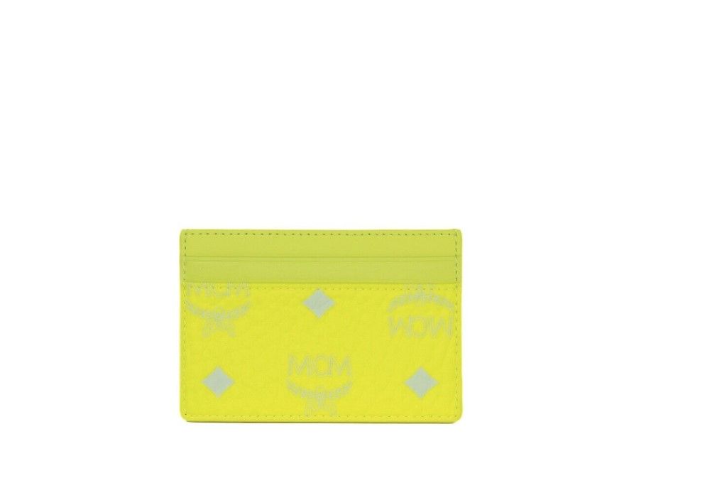 MCM Spectrum Diamond Mini Neon Yellow Visetos Leather Card Case Holder Wallet - ACCEXO