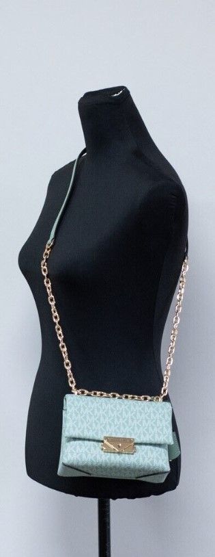 Michael Kors Cece Small Sea Green Signature PVC Convertible Flap Crossbody Bag - ACCEXO